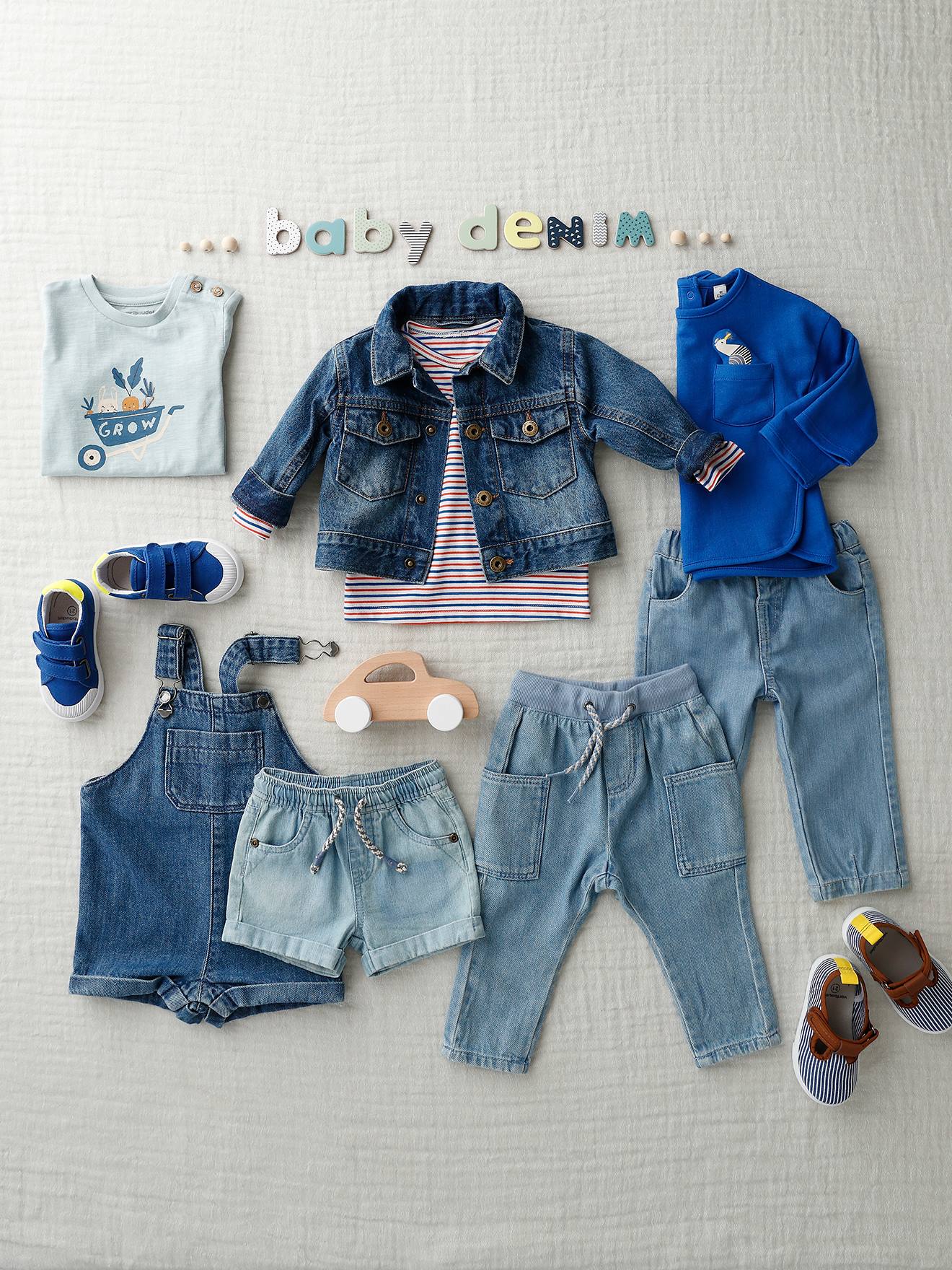 Salopette courte en denim bébé stone