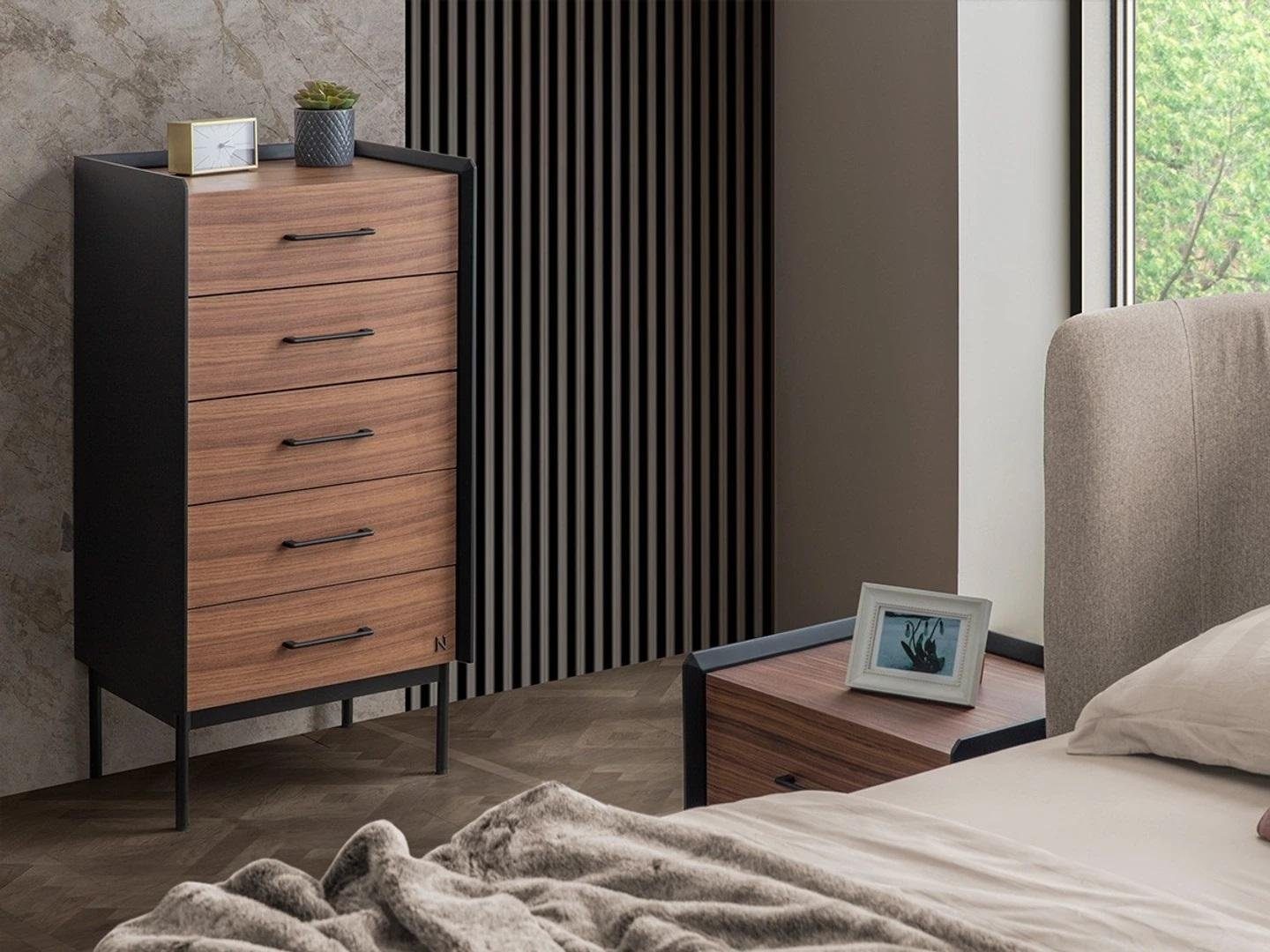 JVmoebel Schlafzimmer-Set Modern Schlafzimmer Design Komplett 3tlg 2x Kommode Rund Spiegel, (3-St., 2x Kommode + Spiegel), Made in Europa