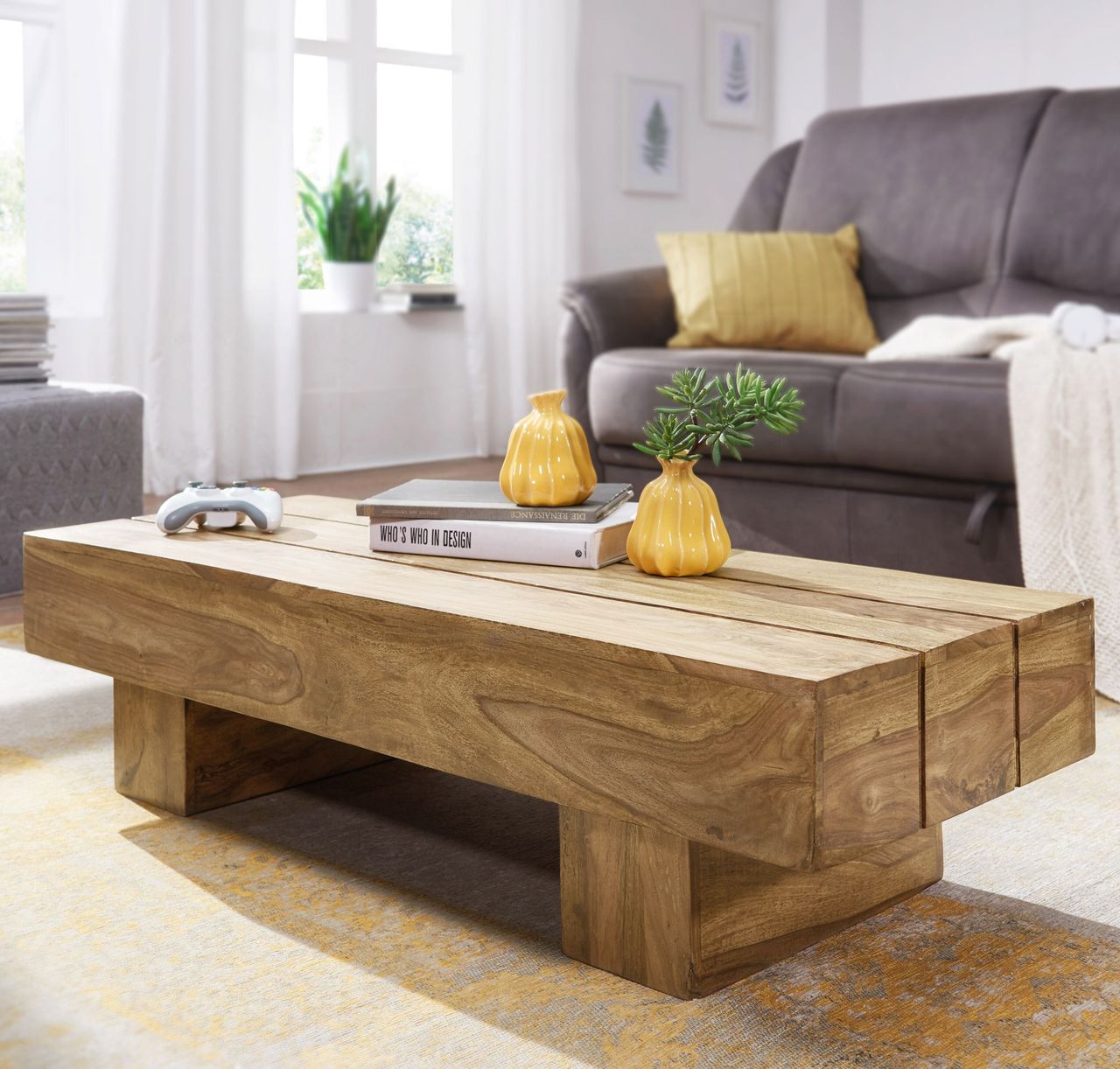 Wohnling Akazie Couchtisch Massiv 120 x 45 x 30 cm Massivholz