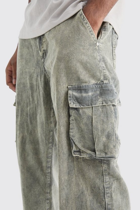 Tall lockere Cord-Cargohose mit Acid-Waschung