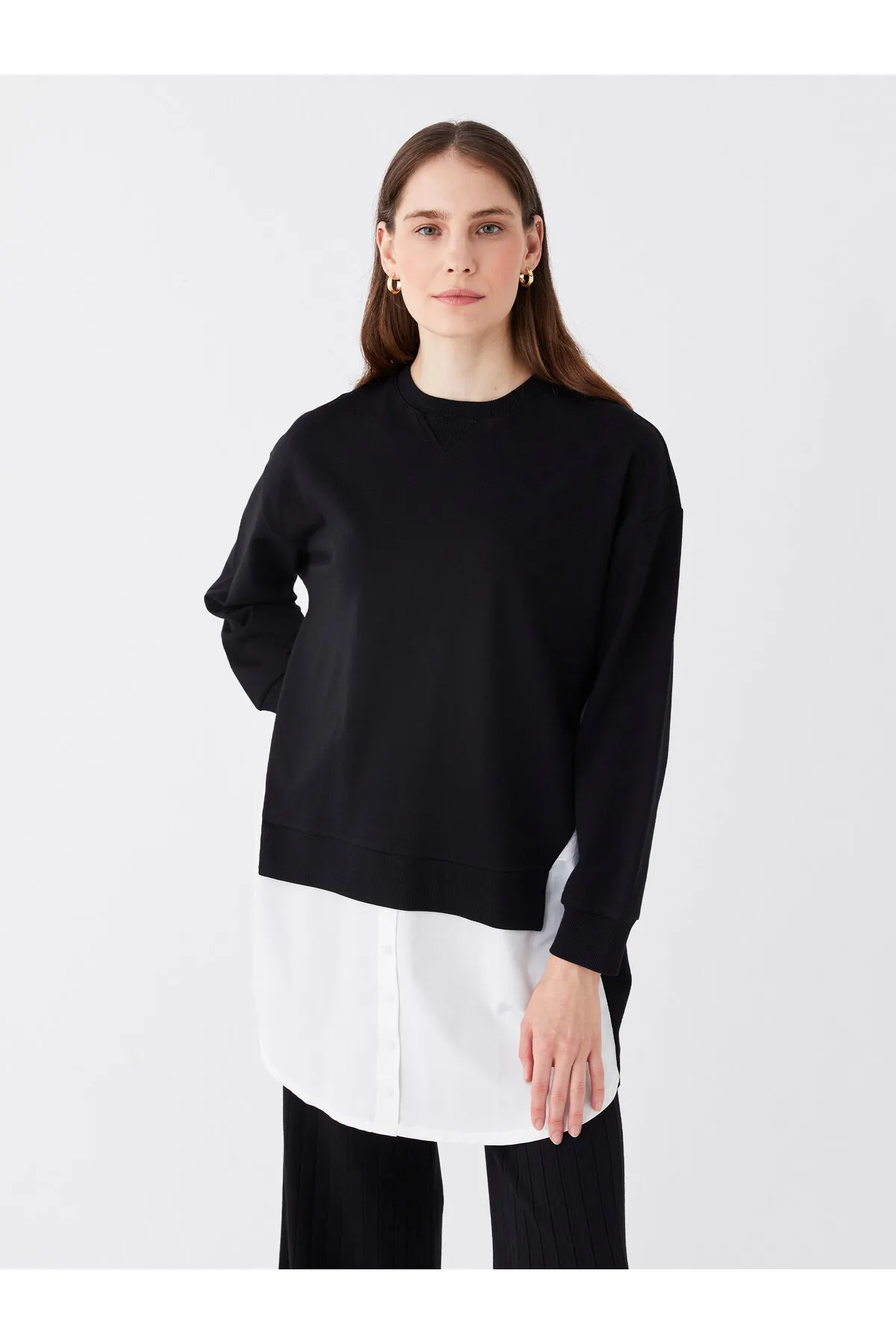 LC Waikiki  Rundhalsausschnitt, einfarbig, langärmelig, Oversize-Damen-Sweatshirt-Tunika