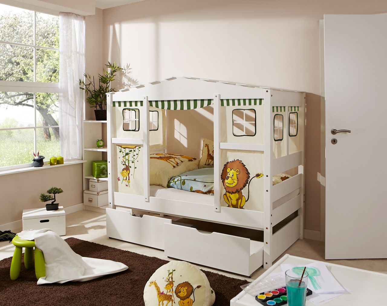 Ticaa Hausbett MINI Safari Var 4 - mit 2er Schubkästen - inkl. Matratze