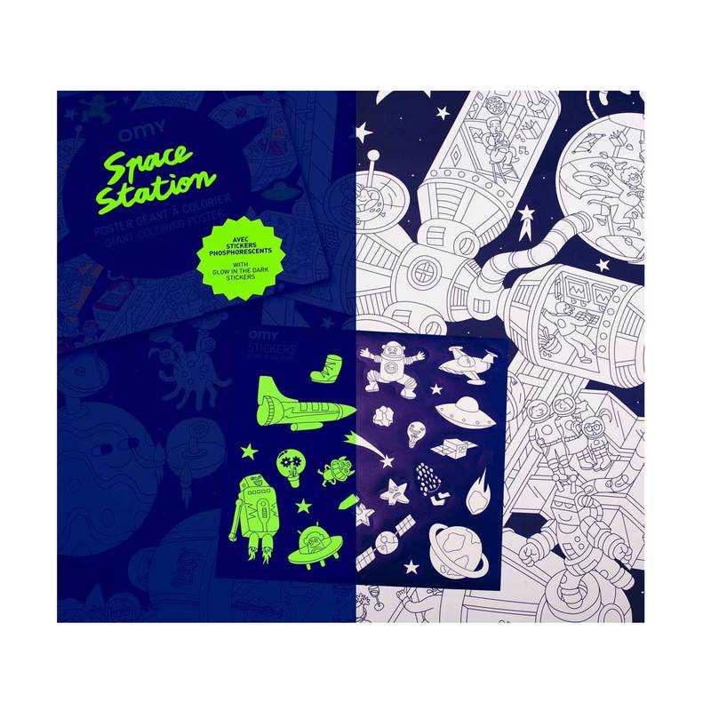 Poster à colorier, Space station et stickers - OMY
