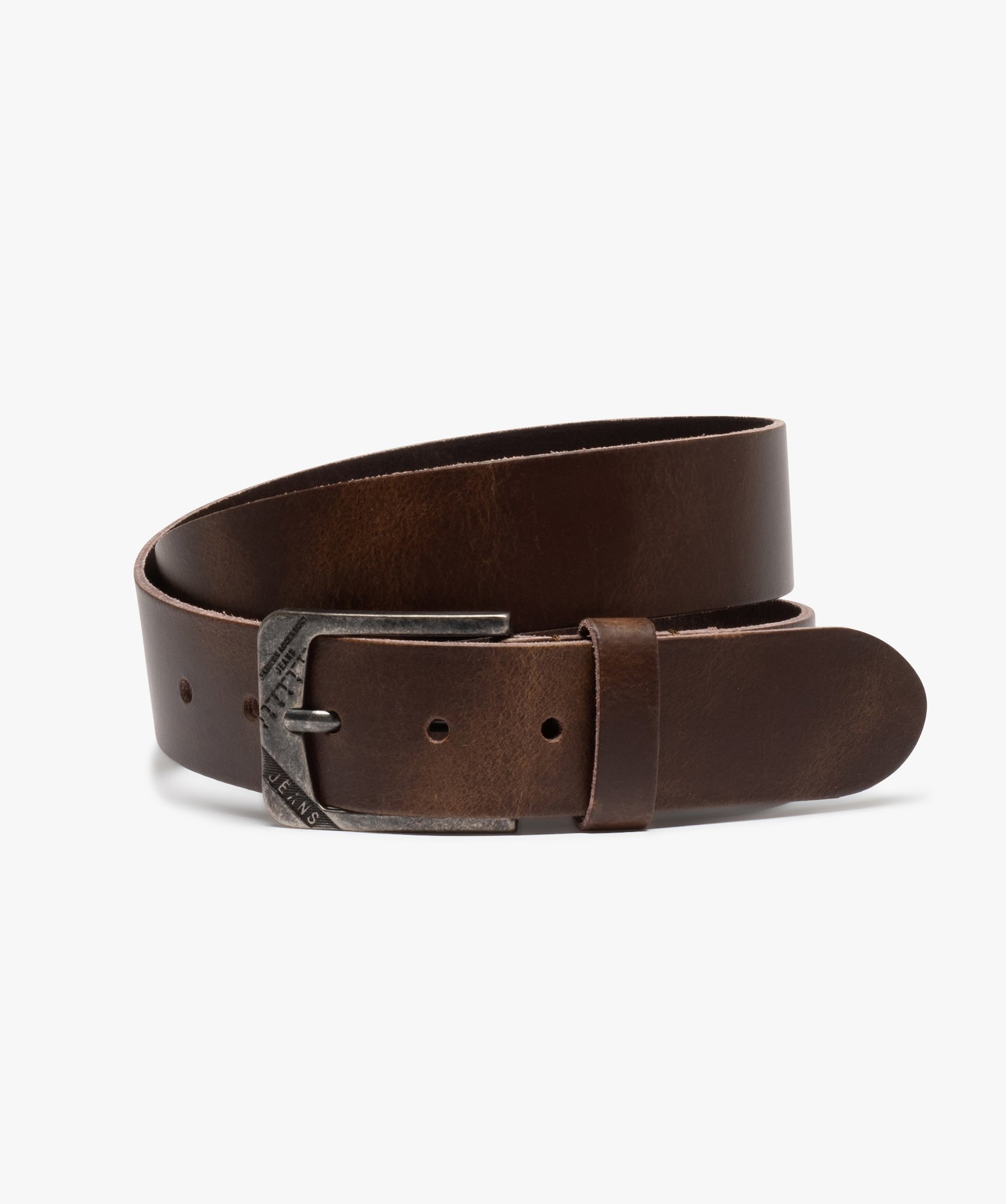 Ceinture homme en cuir avec boucle en métal vieilli marron | GEMO