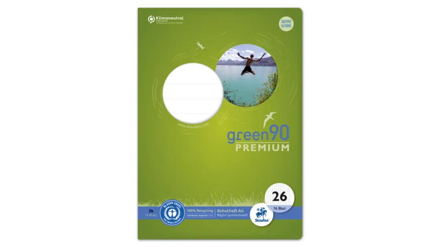 Ursus Green Premium Heft A4 16 Blatt Lineatur 26 kariert mit Rand