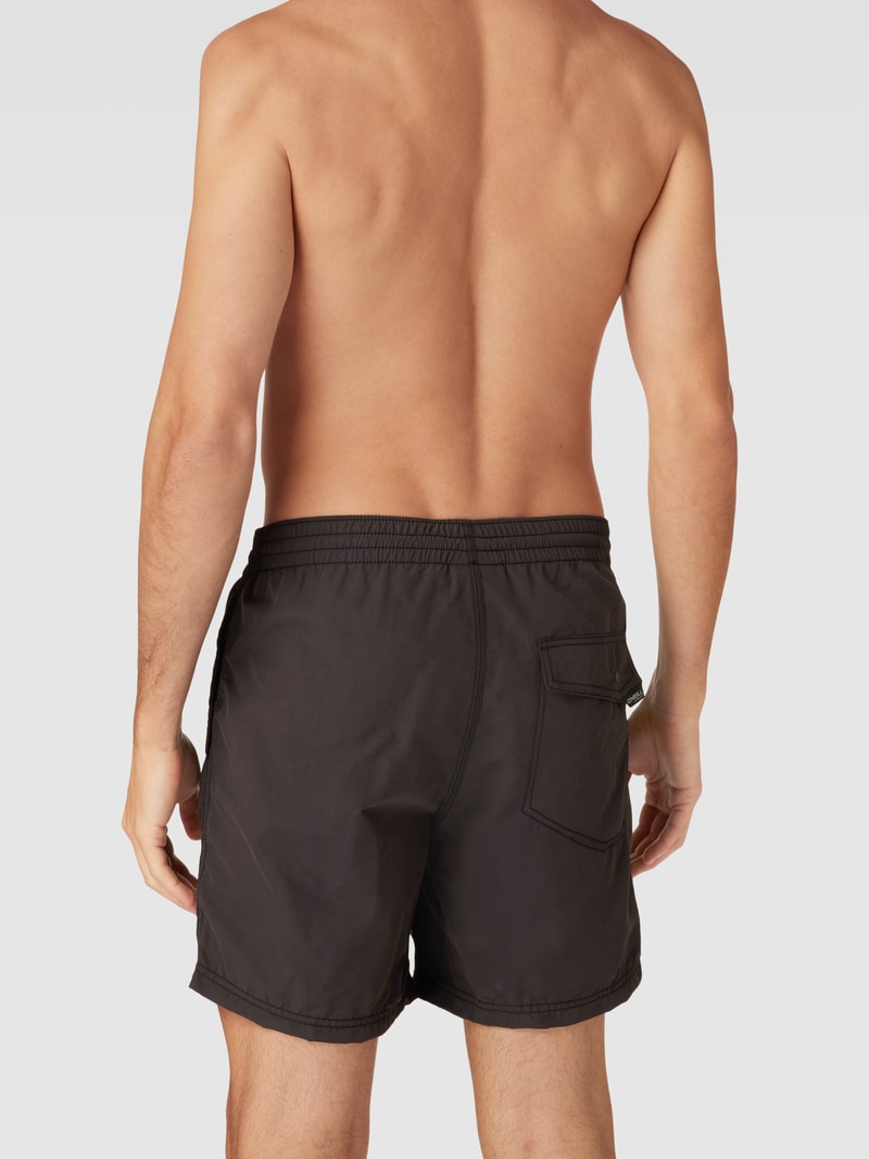 Badehose mit Label-Stitching Modell 'Vert' in schwarz