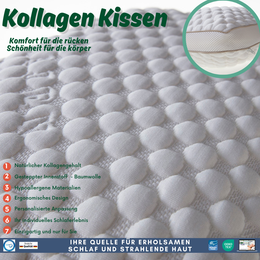 Arga Home Nackenstützkissen Orthopädisches Kopfkissen Kollagen Kissen Nackenkissen 60x40