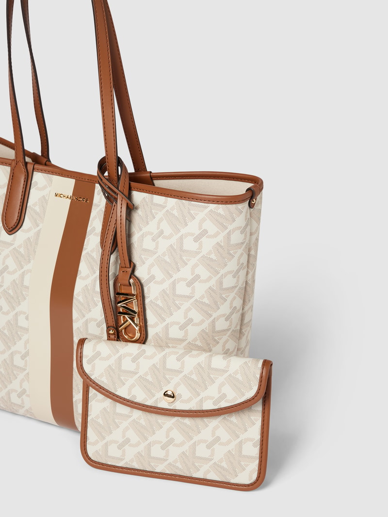 Tote Bag mit Allover-Label-Muster Modell 'ELIZA' in ecru