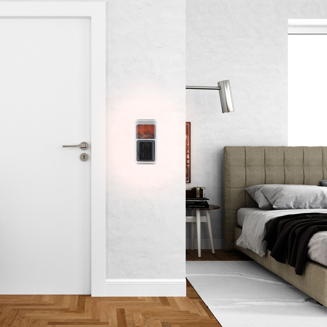 TroniTechnik Steckdosen Heizlüfter Mini, Kaminfeuereffekt LCD Display Keramik 400W