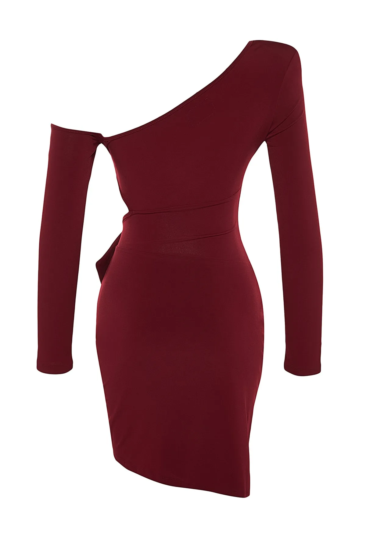 Trendyol Collection  X Zeynep Tosun Claret Red One-Shoulder-Kleid mit Details TPRAW23EL00403