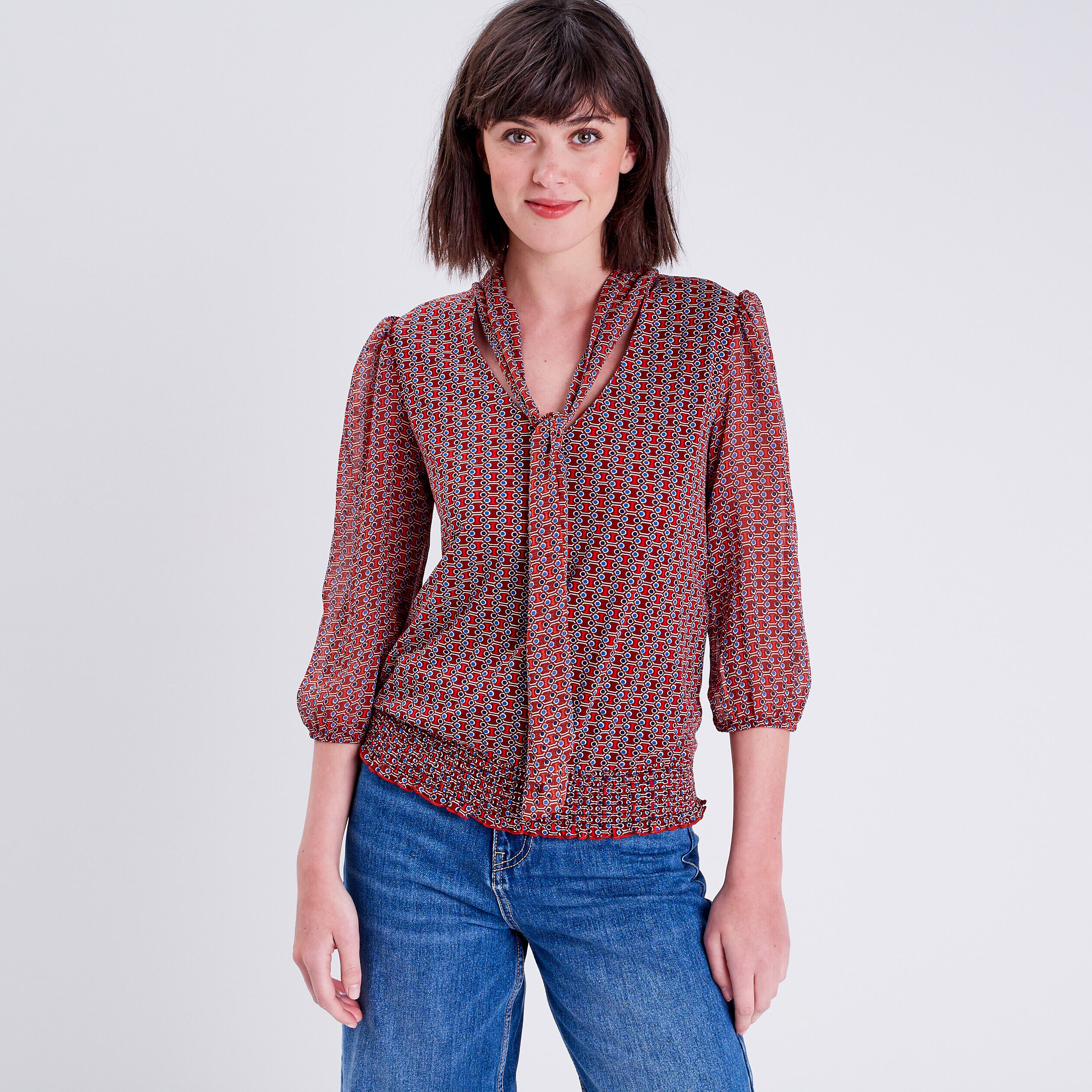 Blouse manches 3/4 marron femme | Cache Cache