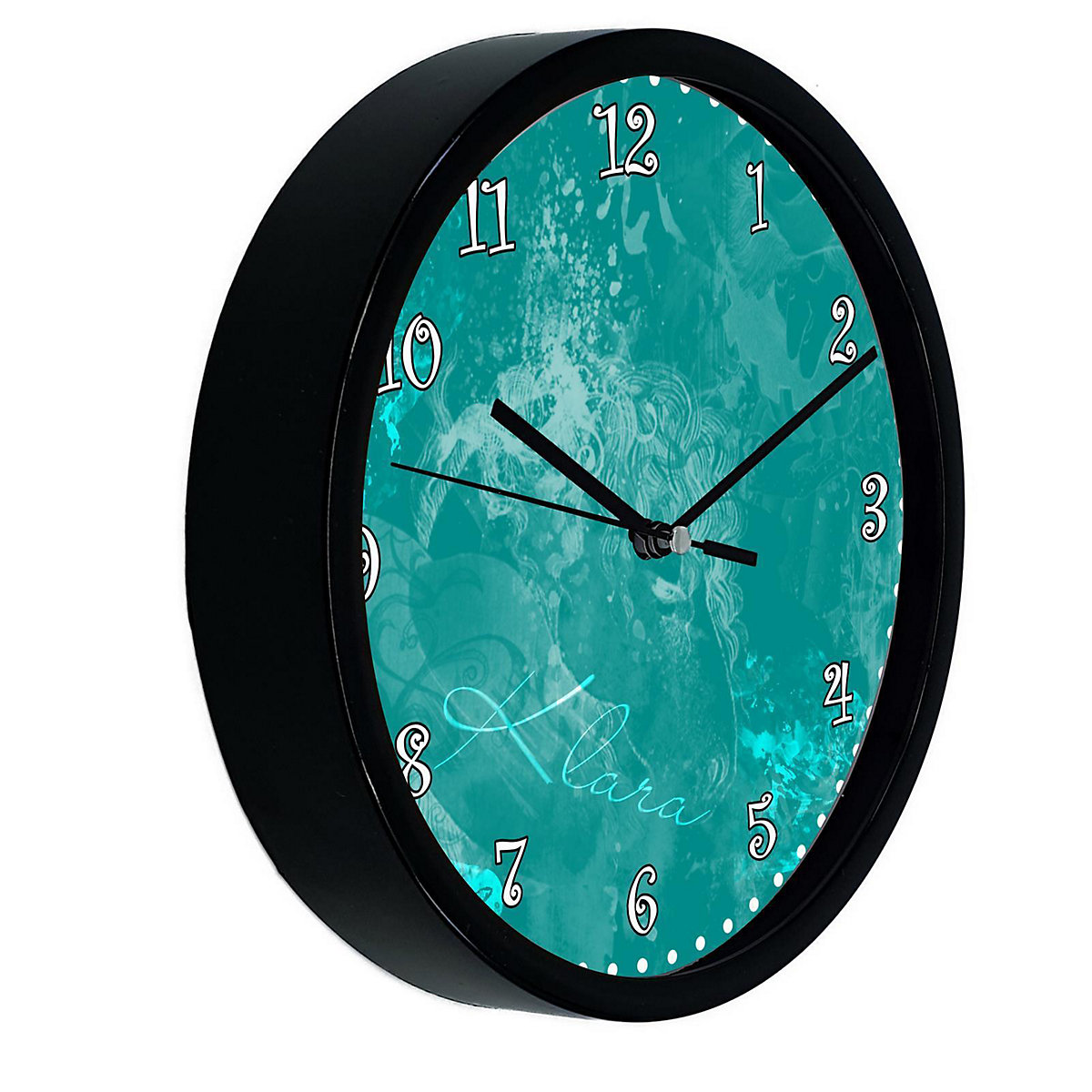 Kinder Wanduhr laufruhig personalisiert mit Name Traum Petrol