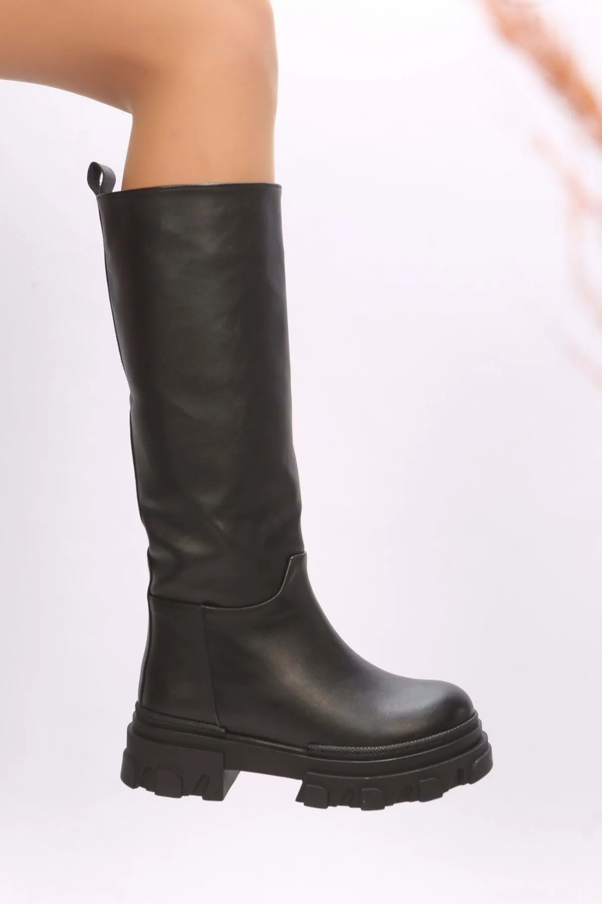 Shoeberry  Sonya Black Skin-Stiefel für Damen
