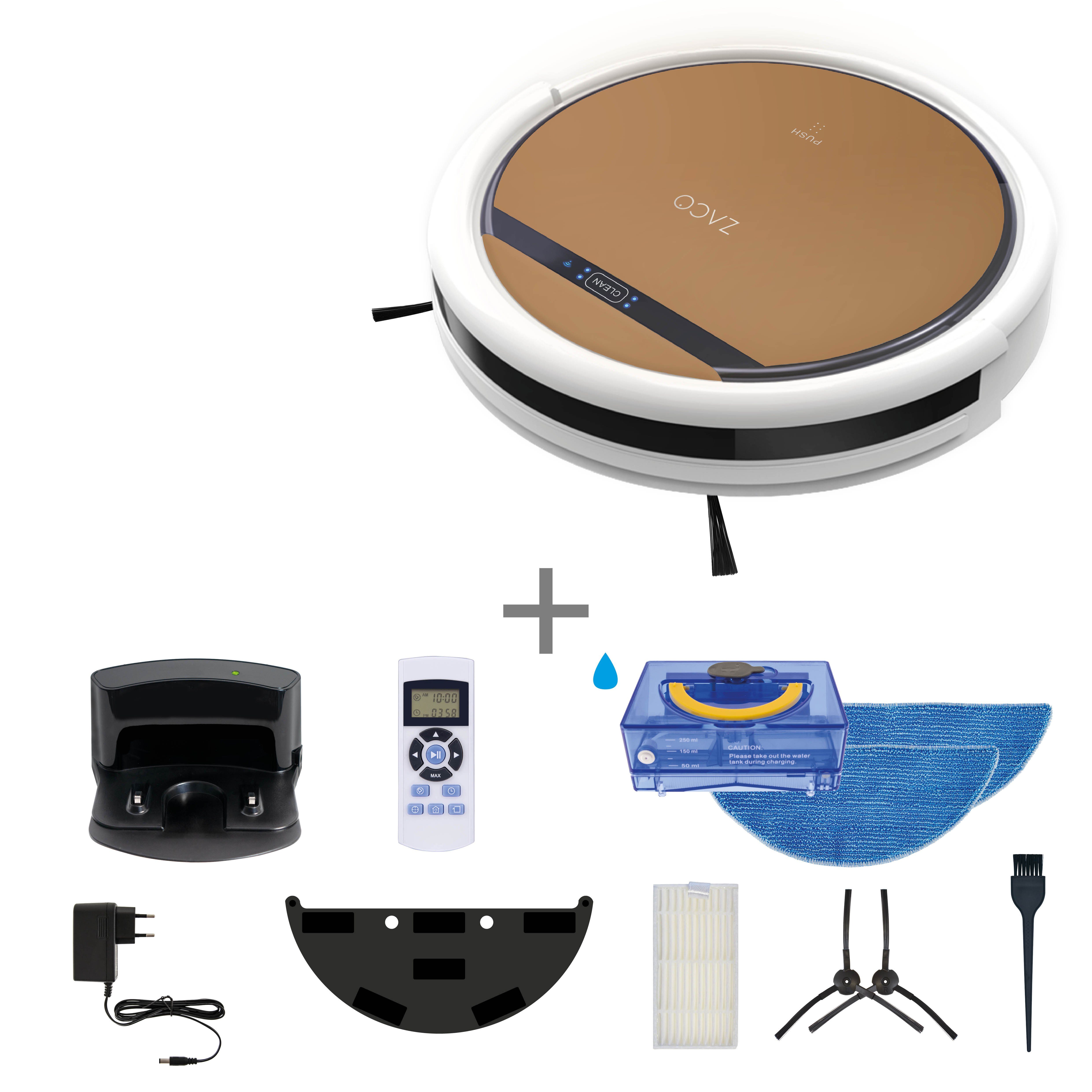 ZACO Nass-Trocken-Saugroboter V5x, 22 W, beutellos, mit Wischfunktion, App, Alexa Sprachsteuerung, Tierhaar, Timer, leise