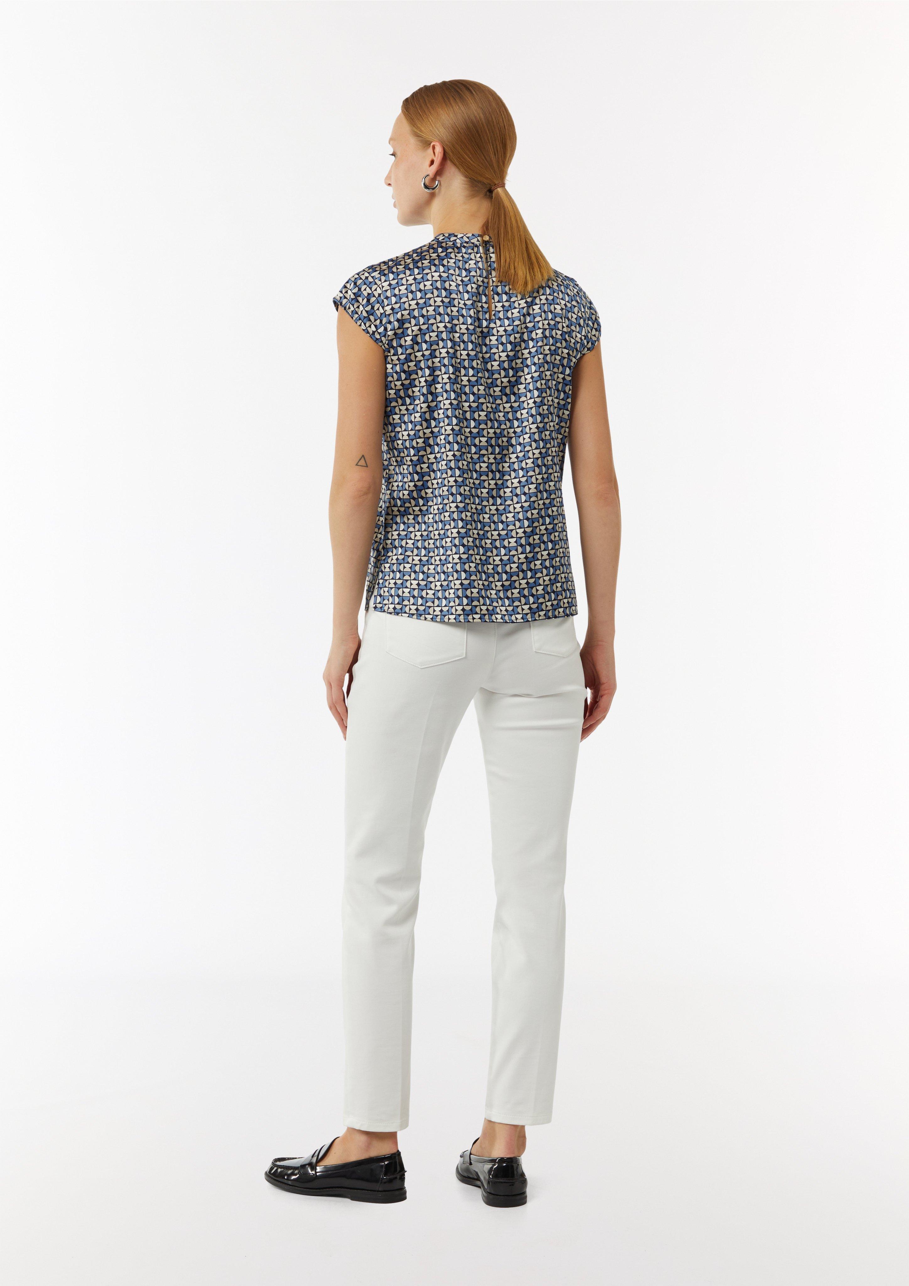 Gemusterte Satin-Bluse mit Raffung - navy