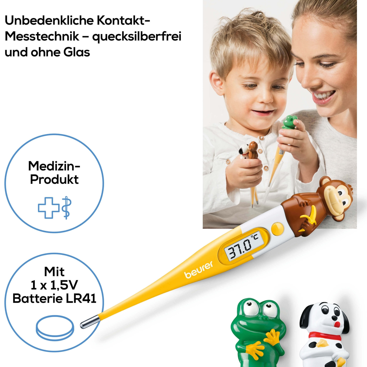 Beurer Express-Thermometer BY 11 Frog-Baby Fieberthermometer im Frosch-Design mit Express-Messzeit