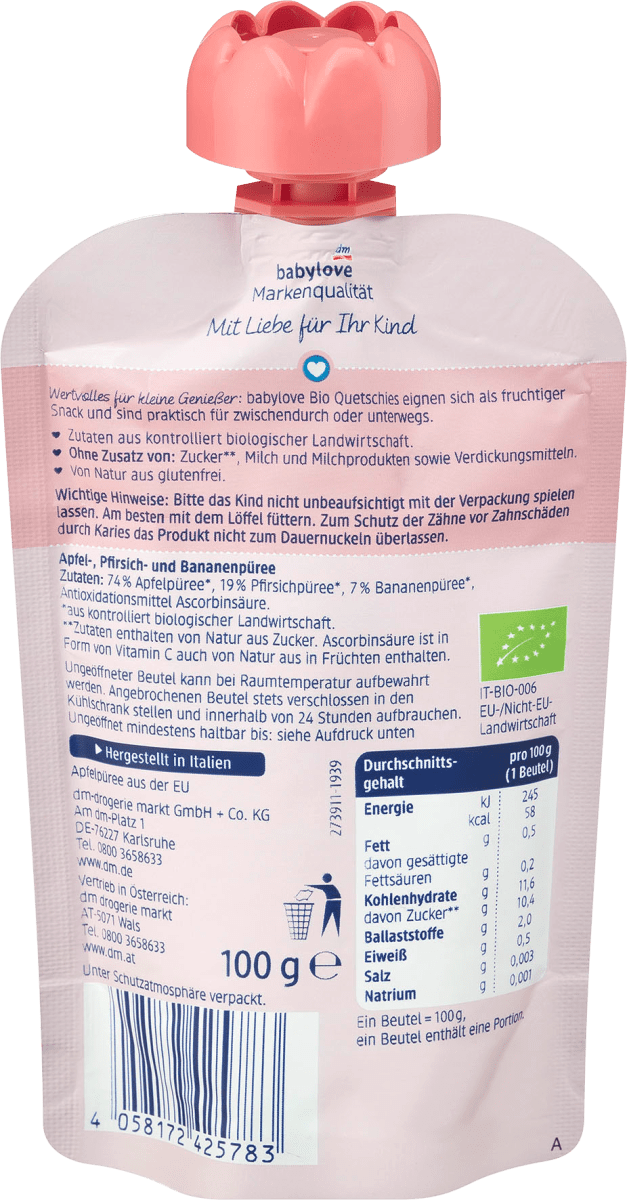 Quetschie Pfirsich & Banane in Apfel 1 Jahr, 100 g