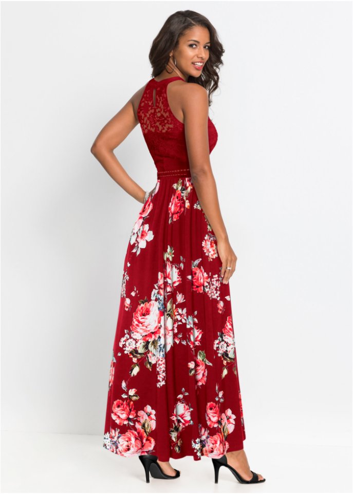 Sommer-Maxikleid mit Blumen-Print und Spitze