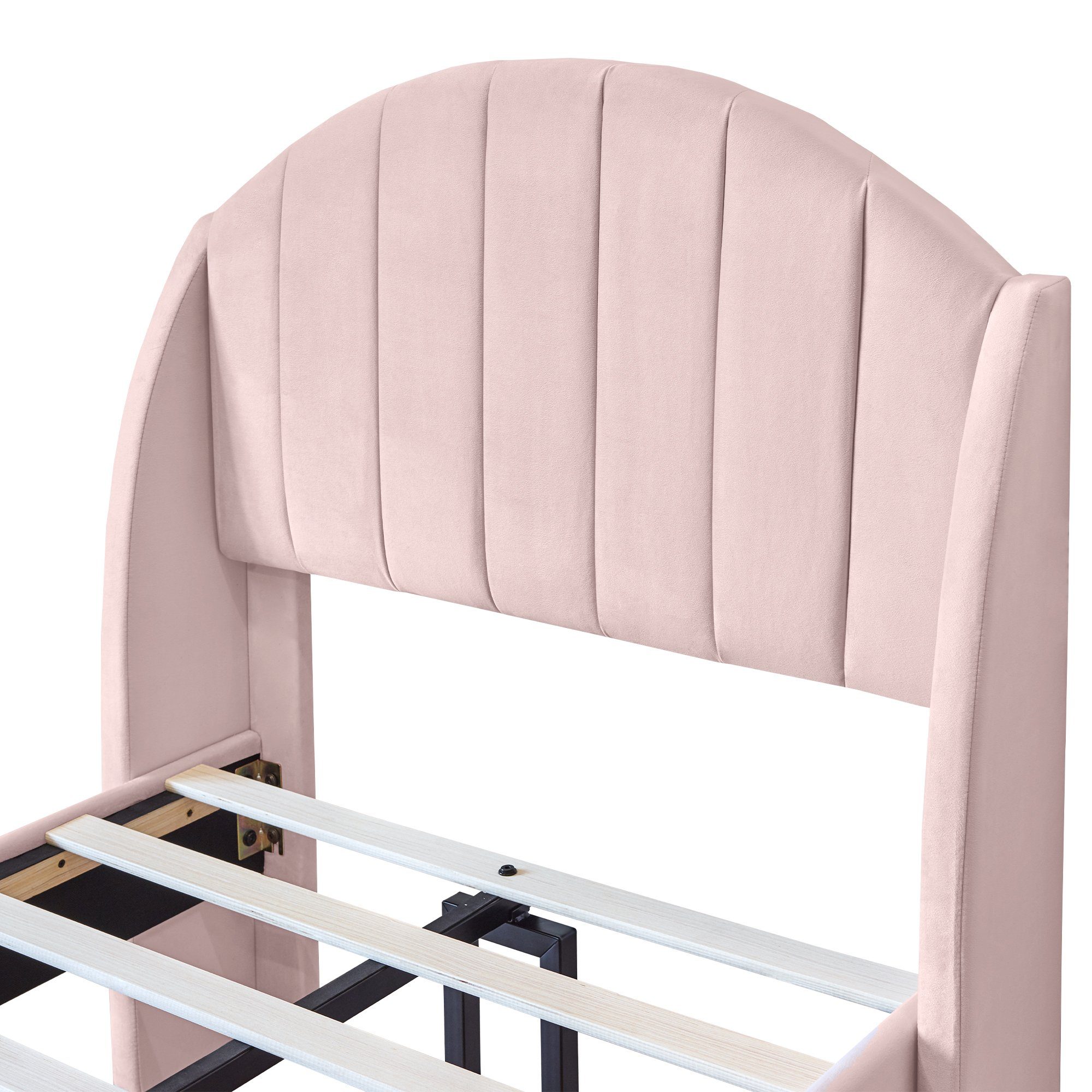 OKWISH Polsterbett Doppelbett Massivholzbett (90*200 mit Lattenrost und Kopfteil ohne Matratze), Holzlattenunterstützung, Einfache Montage