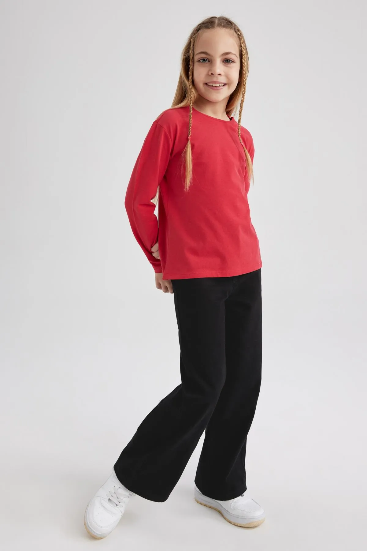 DeFacto  Mädchen T-Shirt mit Rundhalsausschnitt und langen Ärmeln, rot Z4192a623sp
