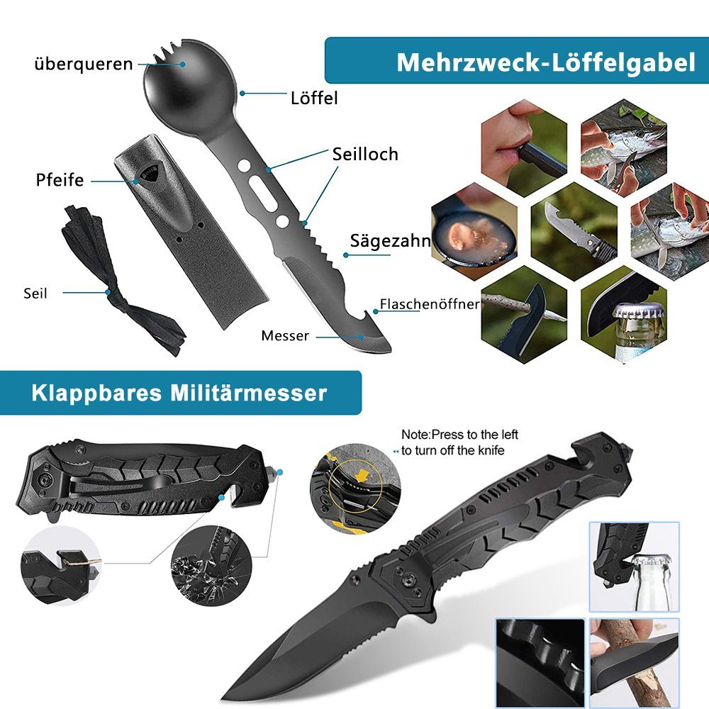 MDHAND Multitool Professionelles Outdoor Survival Ausrüstung, (Set, 13 St), für Camping Abenteuer