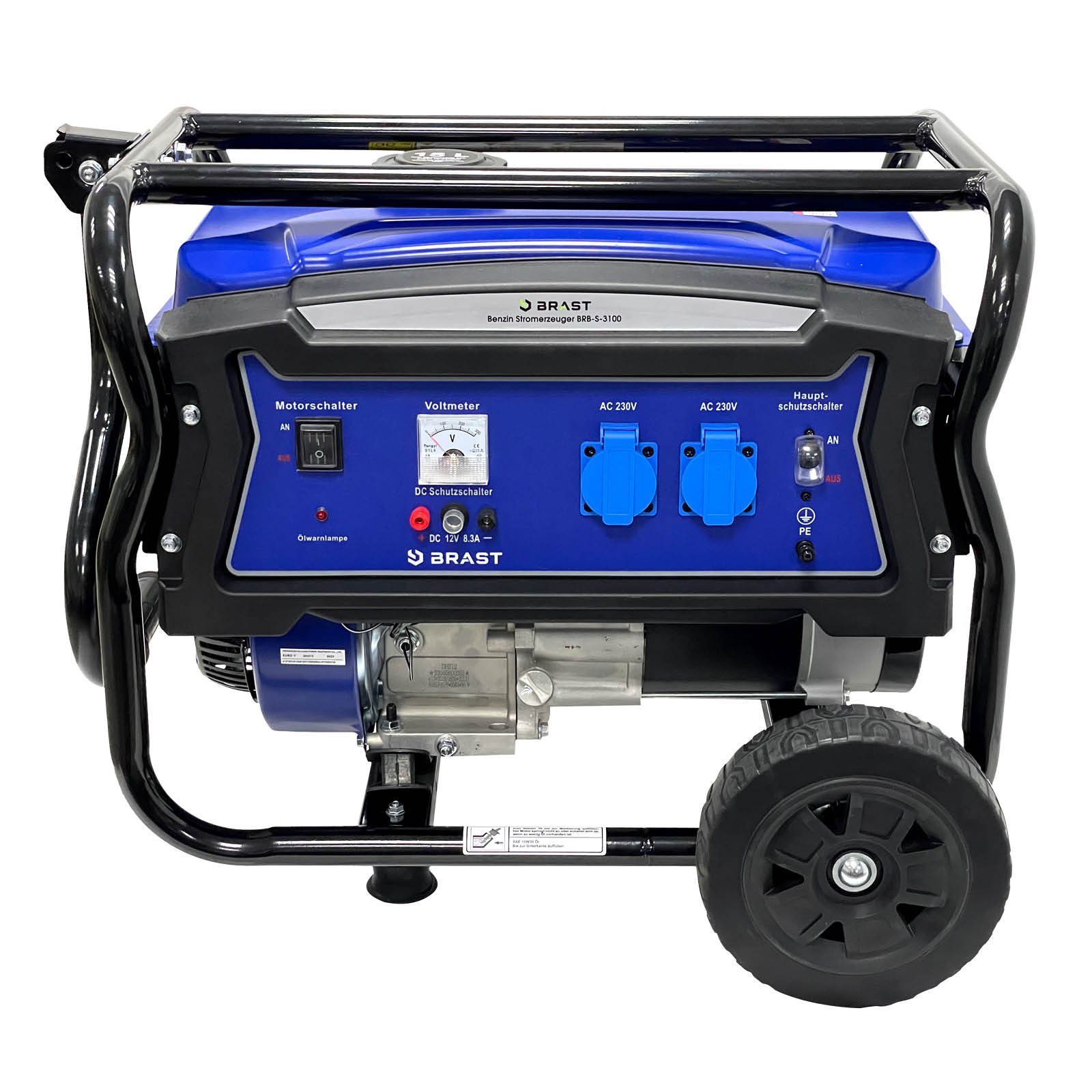 BRAST Stromerzeuger Benzin 4,8kW (6,5PS) mit 212cm³ 3000 Watt 4-Takt-Motor, (Zahlreiche Anschlüsse für flexiblen Einsatz), lange Laufzeiten bis zu 23 Stunden Generator Stromgenerator