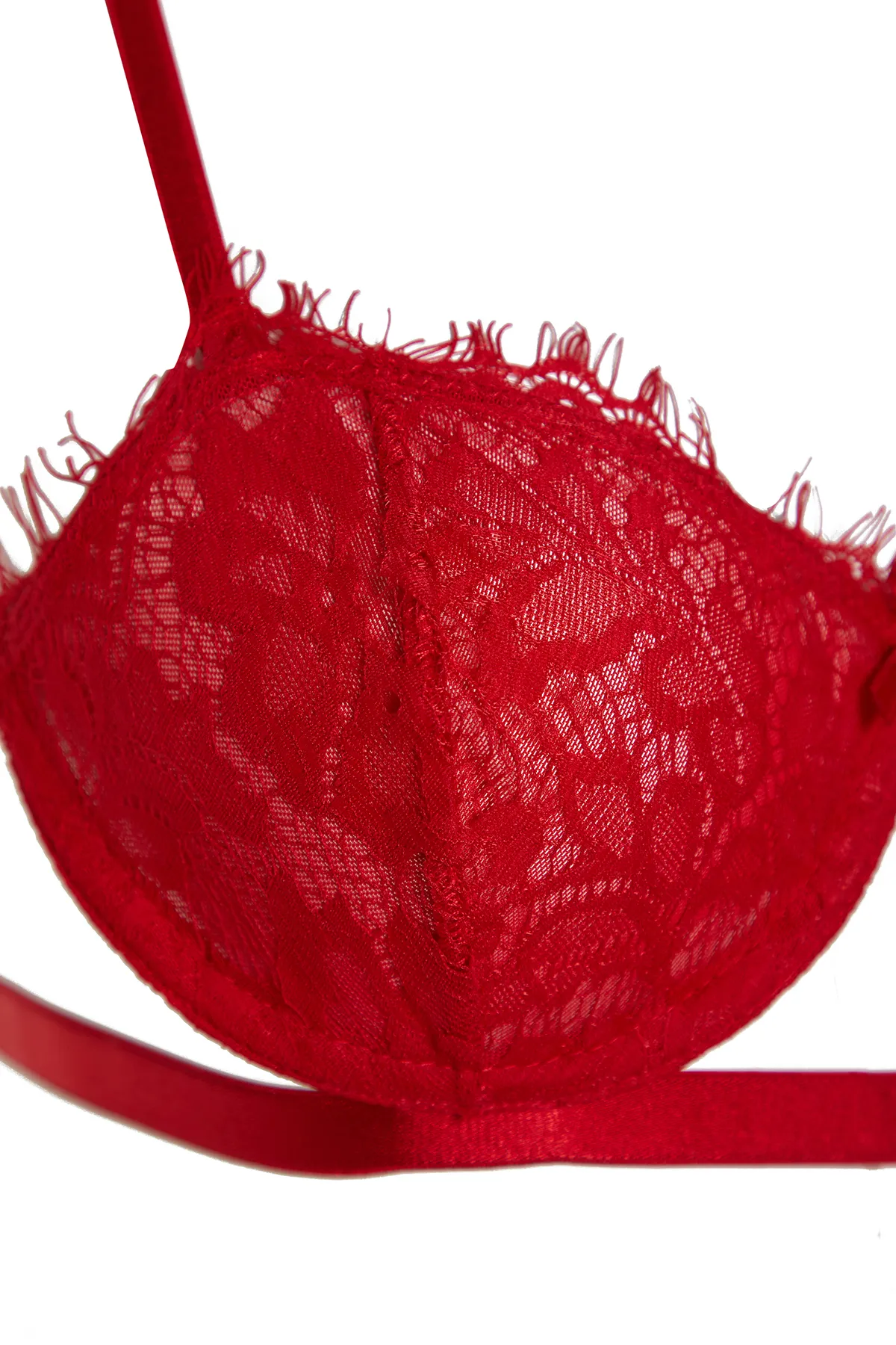 Trendyol Collection  Rotes Dessous-Set aus Spitze mit Bügel und ohne Kappe, gestrickt, THMAW23CC00013