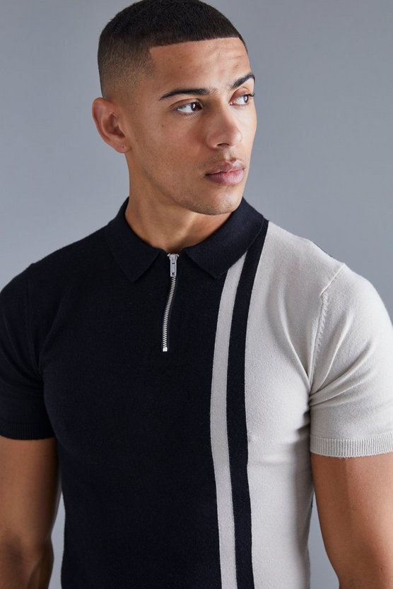 Kurzärmliges Muscle-Fit Colorblock Poloshirt