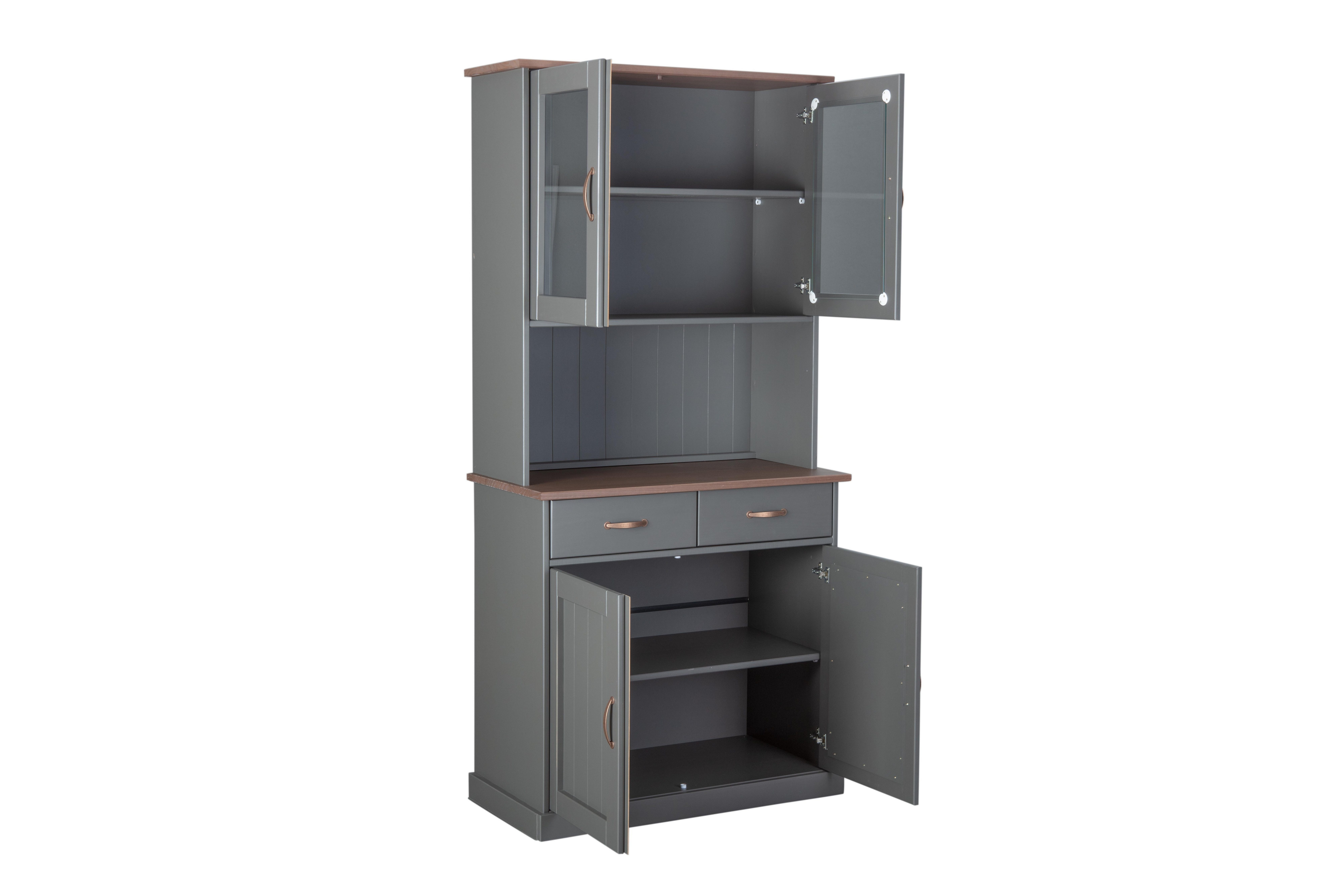 ebuy24 Vitrine Luzerna Vitrinenschrank 2+2 Türen und 2 Schubladen