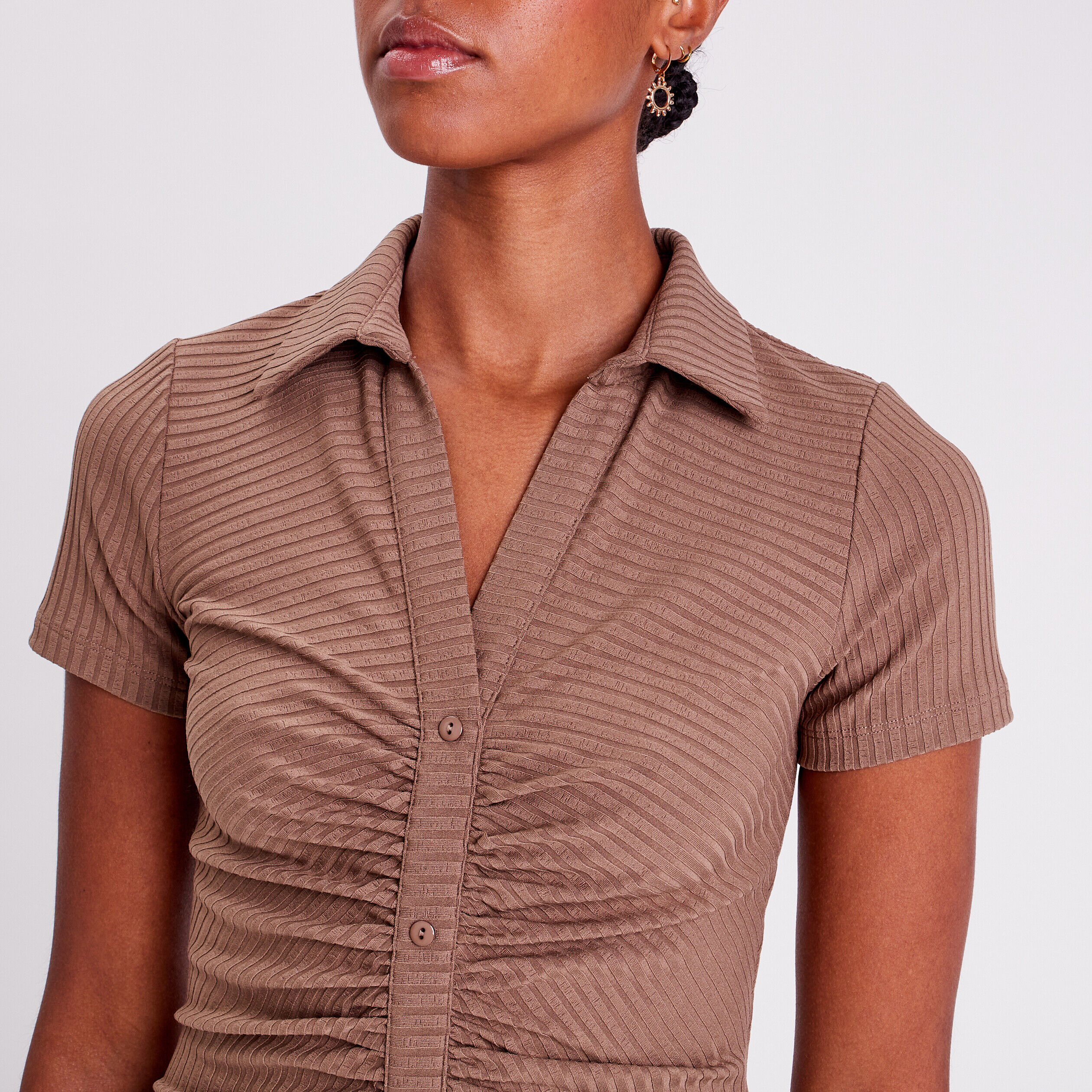 Robe longue moulante côtelée taupe femme | Cache Cache