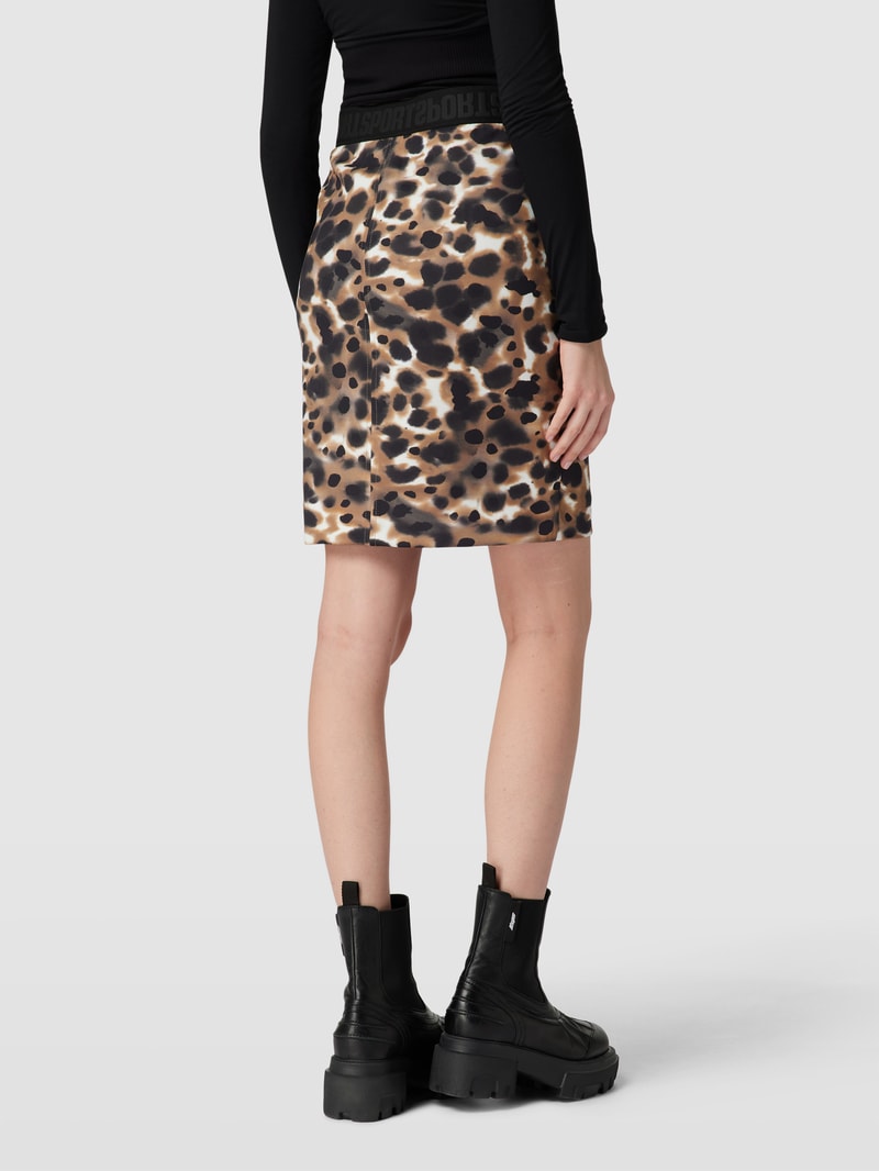 Knielanger Rock mit Animal-Print in cognac