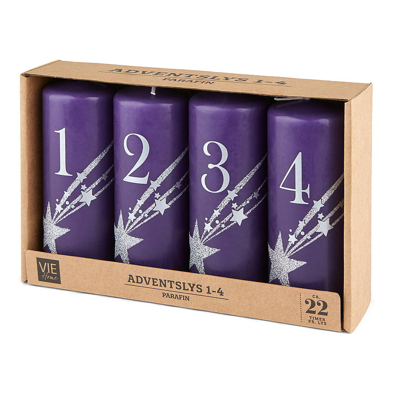 Vie Home Adventslys 4-pk 12 cm, 1-4, parafin lilla