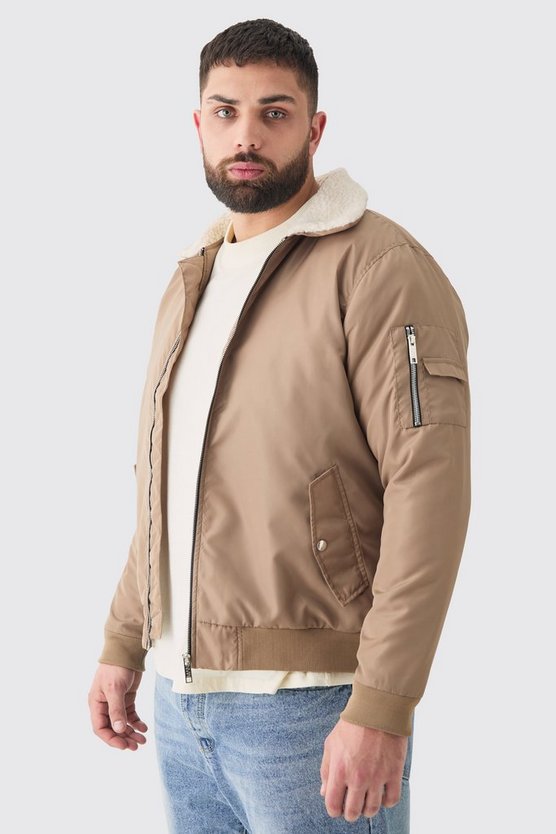Plus Nylon Fliegerjacke mit Borg-Kragen