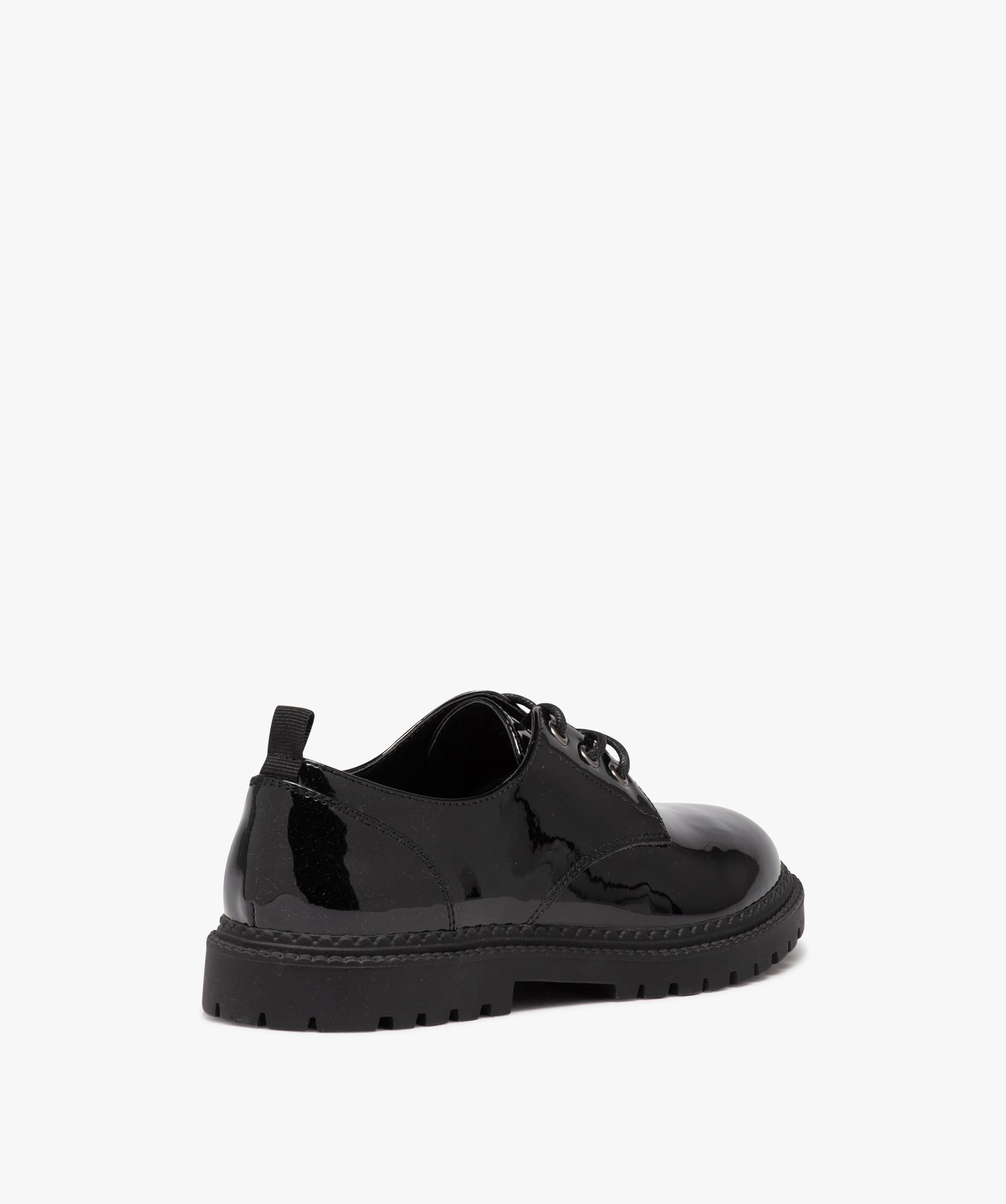 Derbies fille unis dessus vernis à lacets noir | GEMO