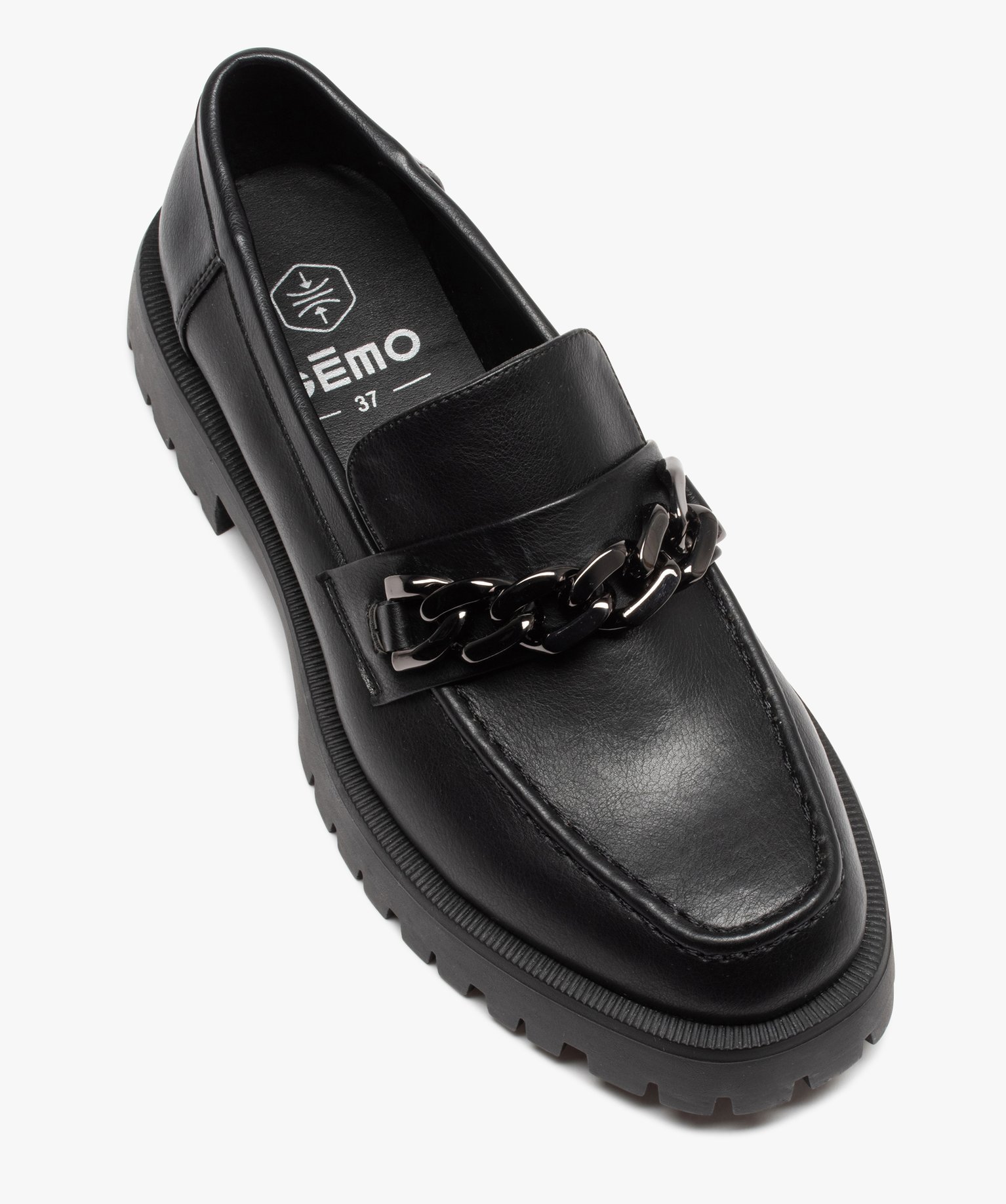 Mocassins femme unis à semelle crantée débordante noir | GEMO