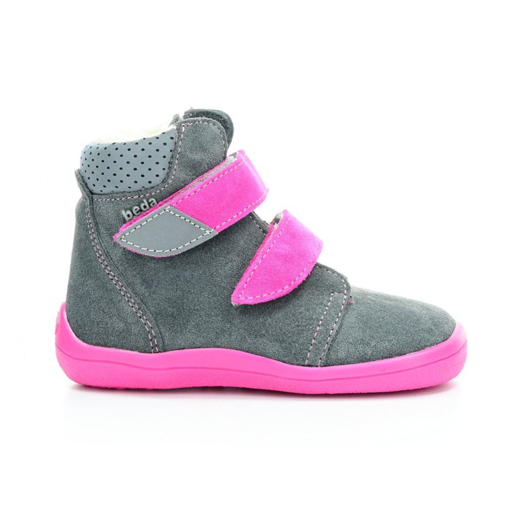 Beda Isabel mit Membran (BF 0004/W/MK/Fell) graue Winter-Barfußstiefeletten