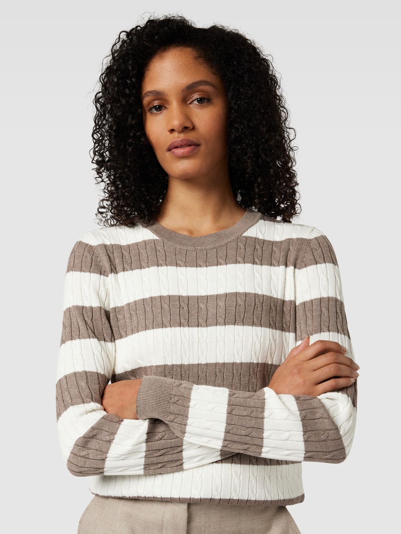 Strickpullover mit Blockstreifen in taupe meliert