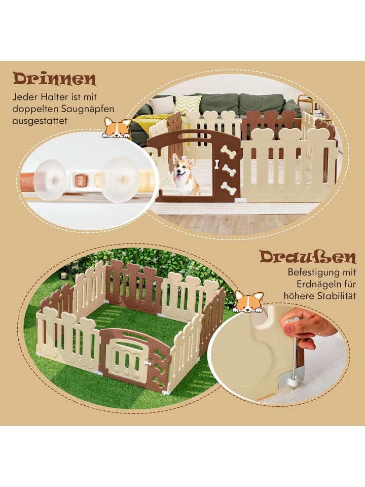 COSTWAY Laufstall für Hunde 8 Panel in Beige günstig kaufen 60 cm