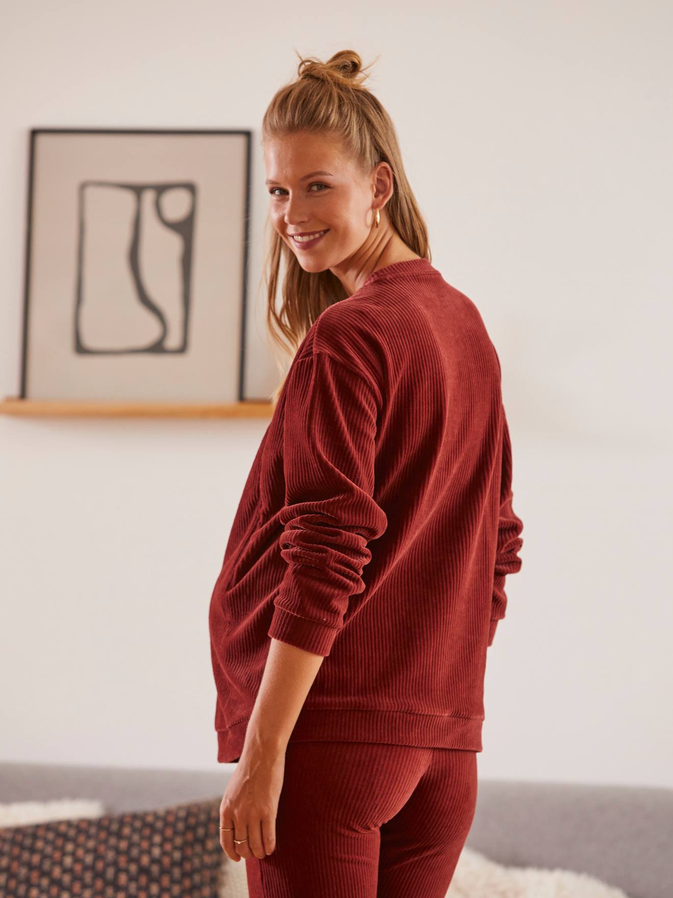 Sweat velours côtelé grossesse et allaitement rouille