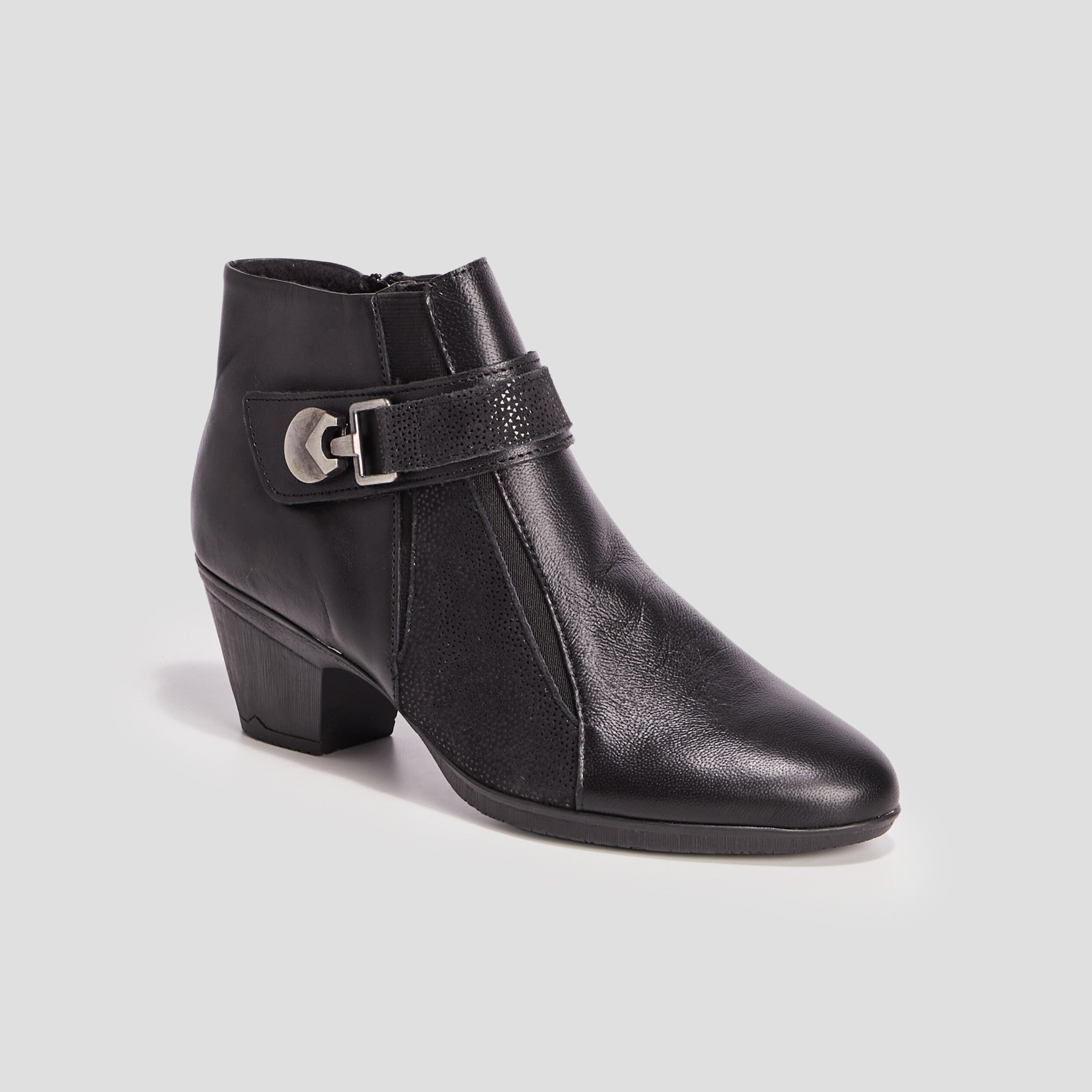 Bottines en cuir à talons noir femme | La Halle