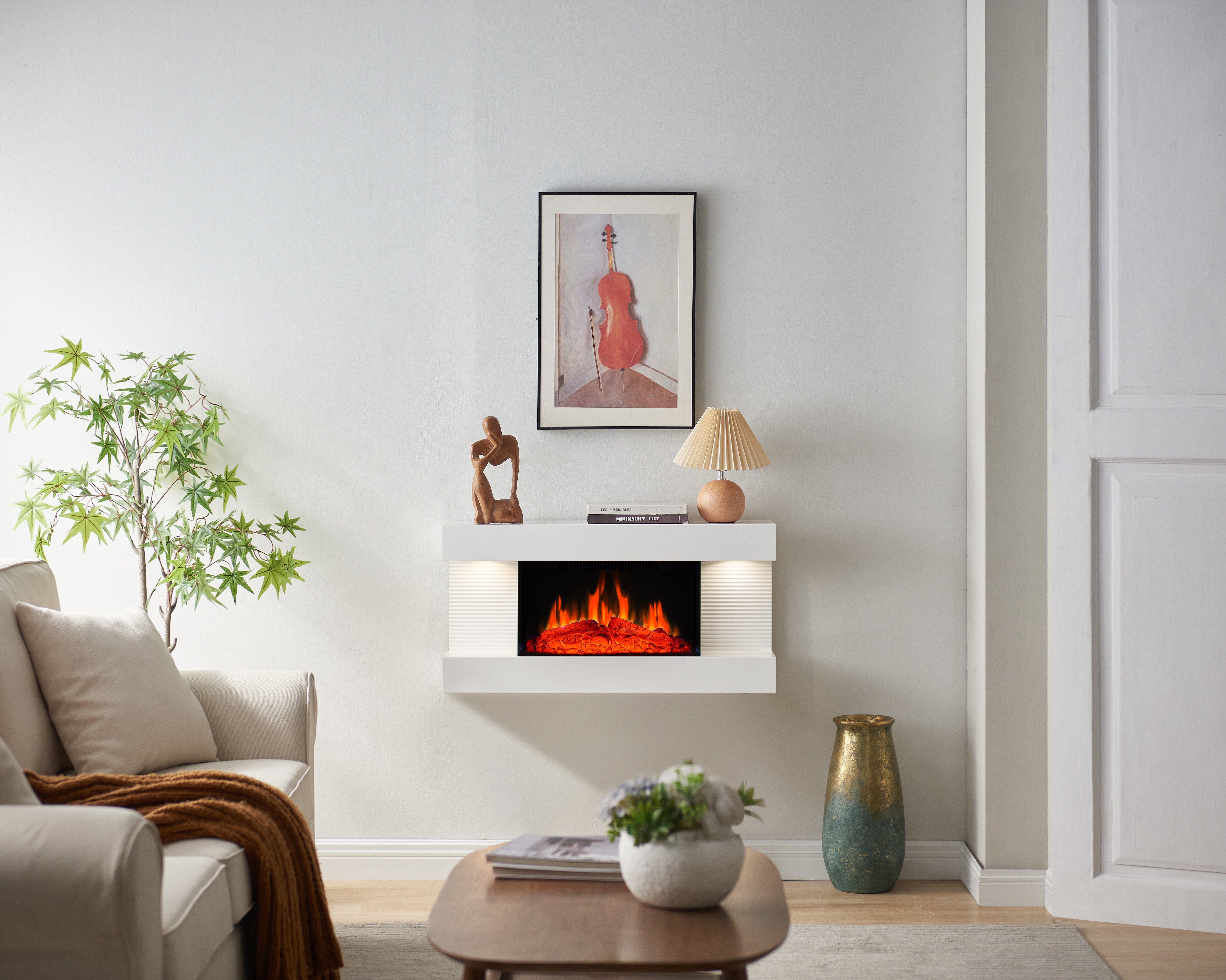 Balderia Elektrokamin Ida, Wandkamin mit Heizung 1800W, 3D Flammeneffekt, Fernbedienung, Timer, Thermostat