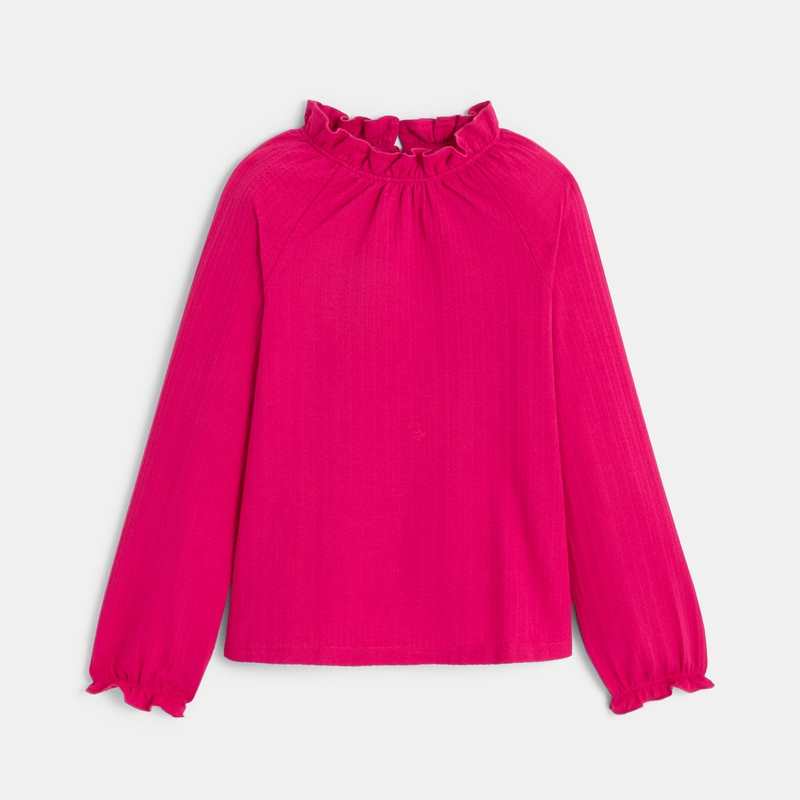 T-shirt à col collerette rose fille