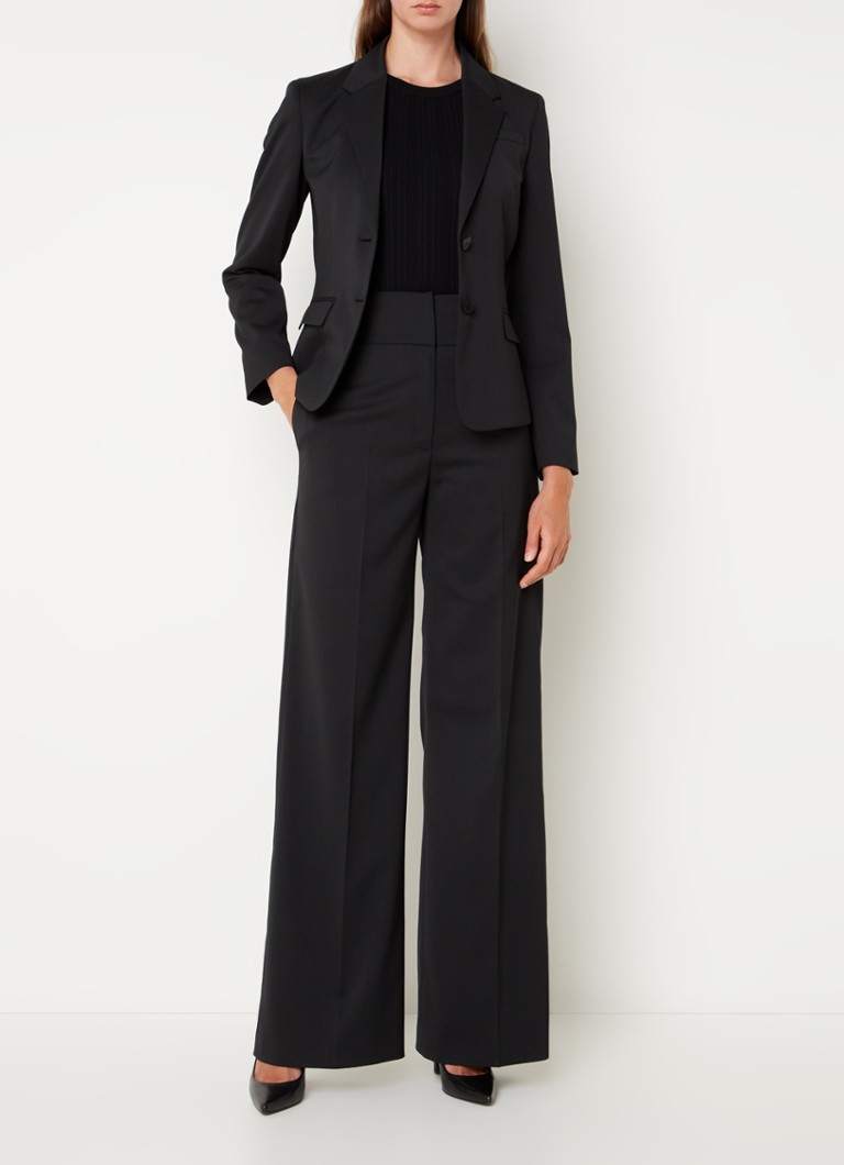 Pantaloni HUGO BOSS Himia din amestec de lână, cu talie înaltă, picioare drepte și buzunare laterale
