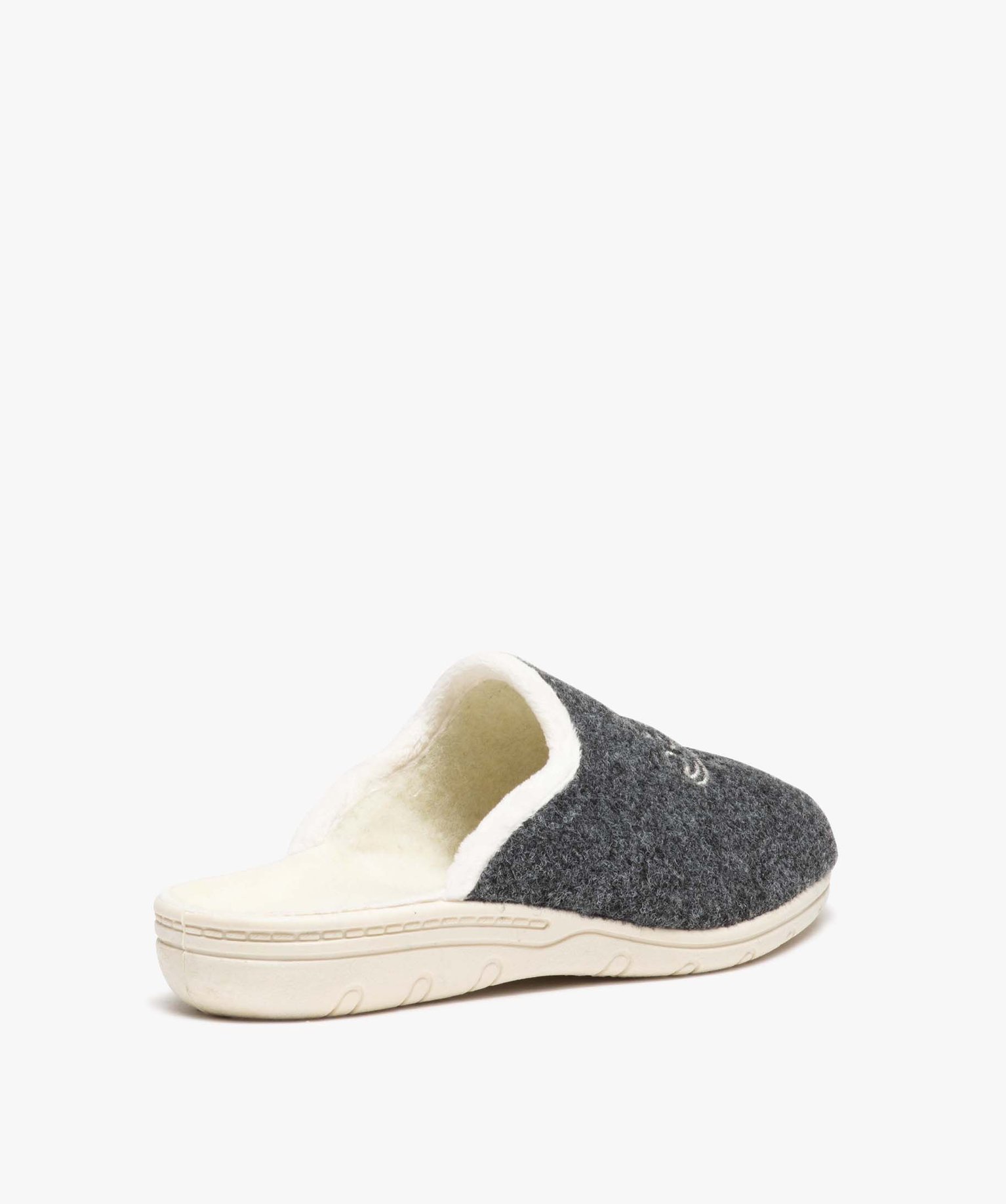 Chaussons femme mules en feutrine brodée gris | GEMO