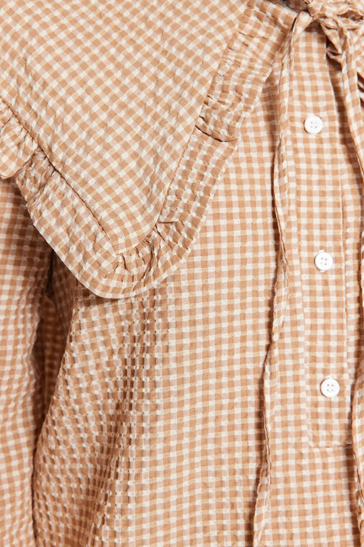 Trendyol Modest  Braune gewebte Tunika mit Gingham-Muster und Babykragen TCTSS23UK00065