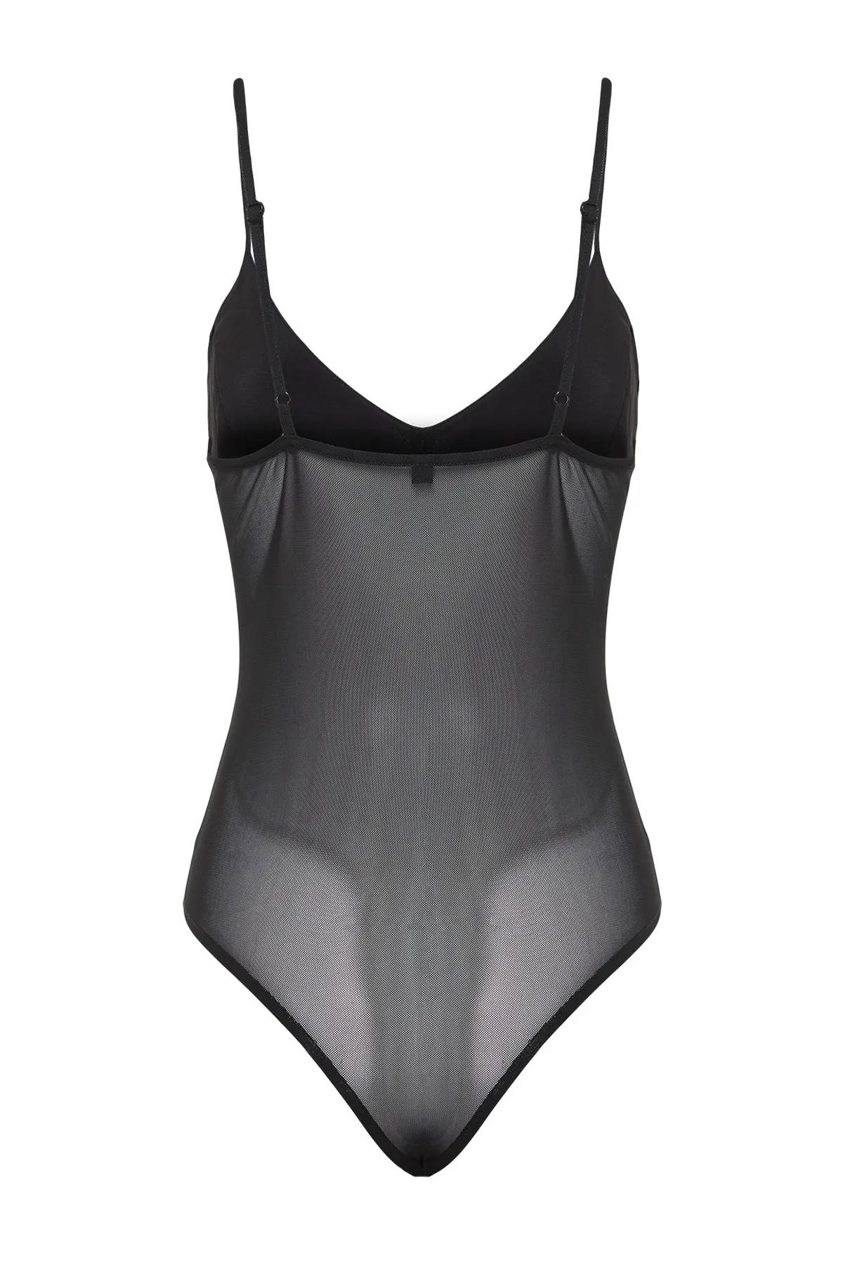 Trendyol Collection  Schwarzer, figurbetonter, gestrickter Tüll-Body mit Korsett und Details TPRSS24BD00006