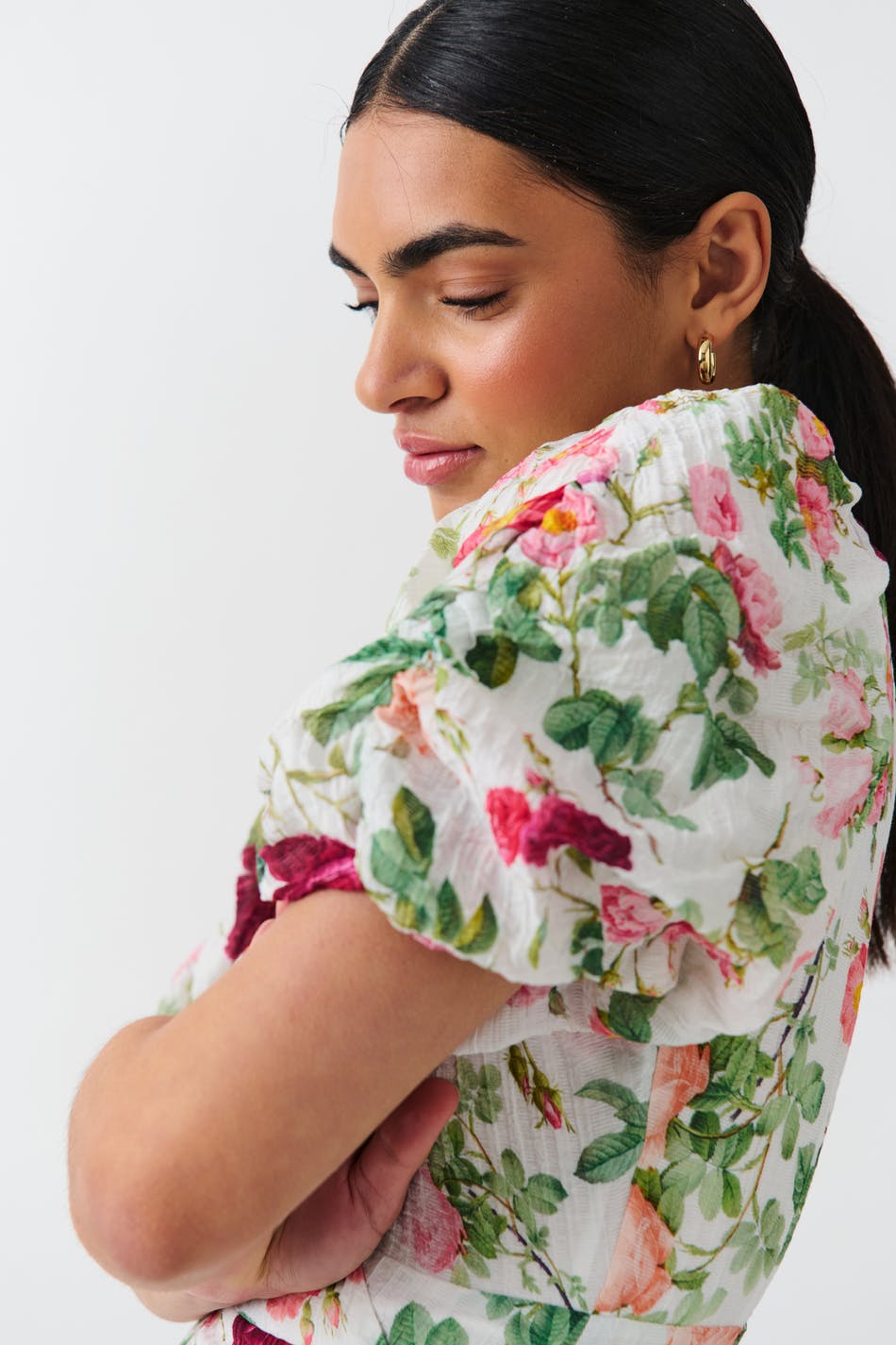 Midi wrap puff sleeve dress