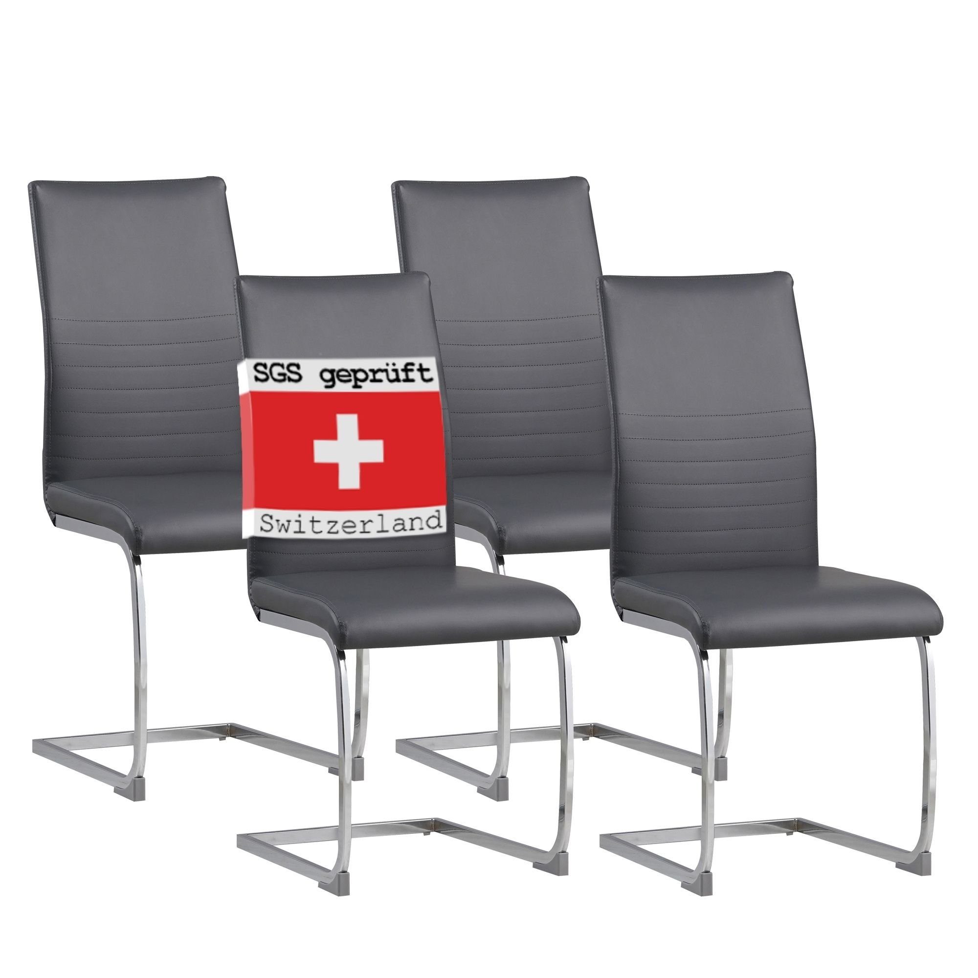 Albatros International Freischwinger Albatros Esszimmerestuhl Küchenstuhl BURANO, Kunstleder Bezug (4er Set, Grau), Esszimmerstuhl Schwingstuhl mit modernem Design, dicke Polsterung