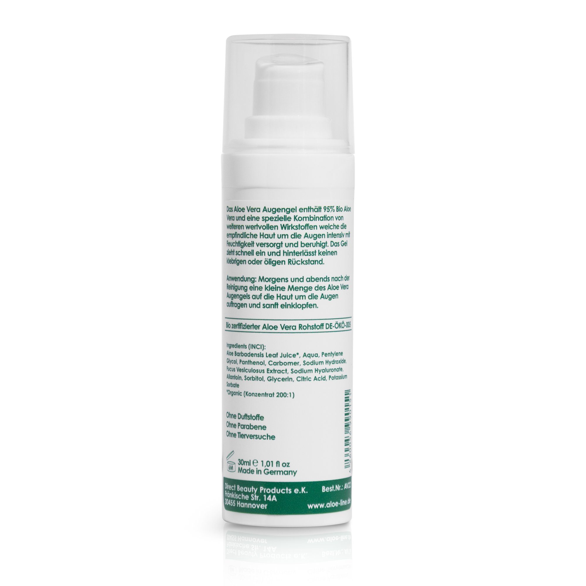 ALOE Line Augengel Aloe Vera Augengel mit 95% Bio Aloe Vera, Hyaluron & Allantoin, Strafft & pflegt den sensiblen Augenbereich - 30ml