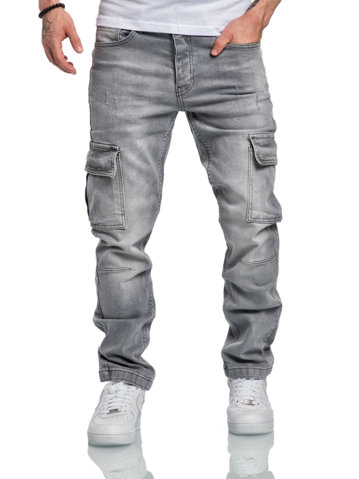 Amaci&Sons Regular Slim Cargo Jeans MIAMI in Hellgrau günstig kaufen